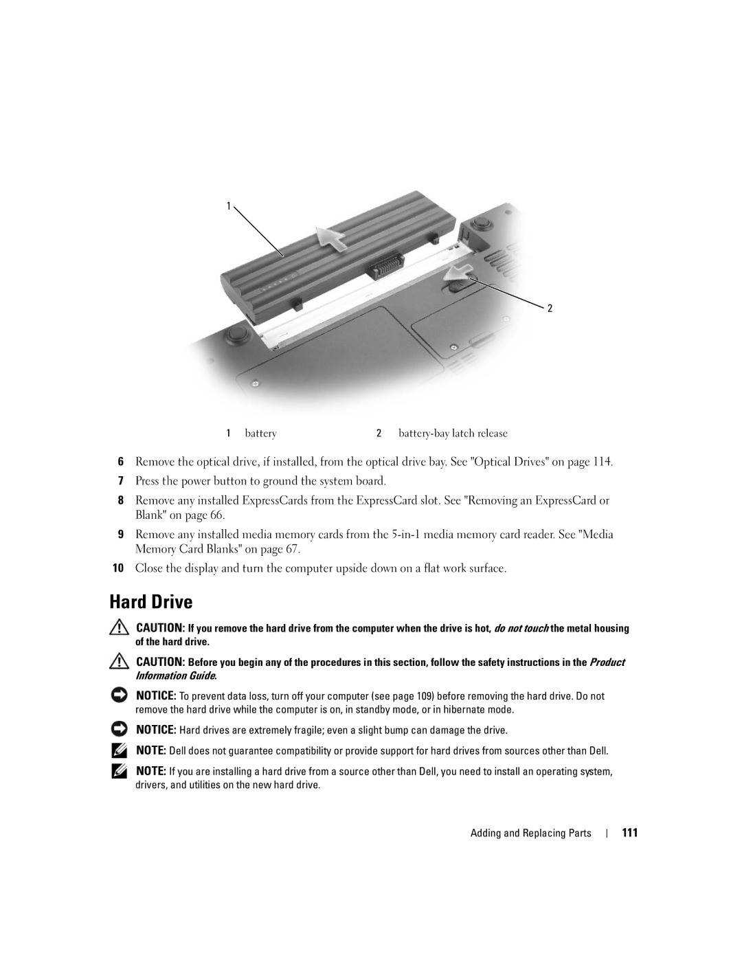 Dell PP19L manual Hard Drive, 111 