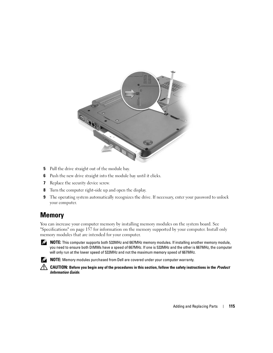 Dell PP19L manual Memory, 115 