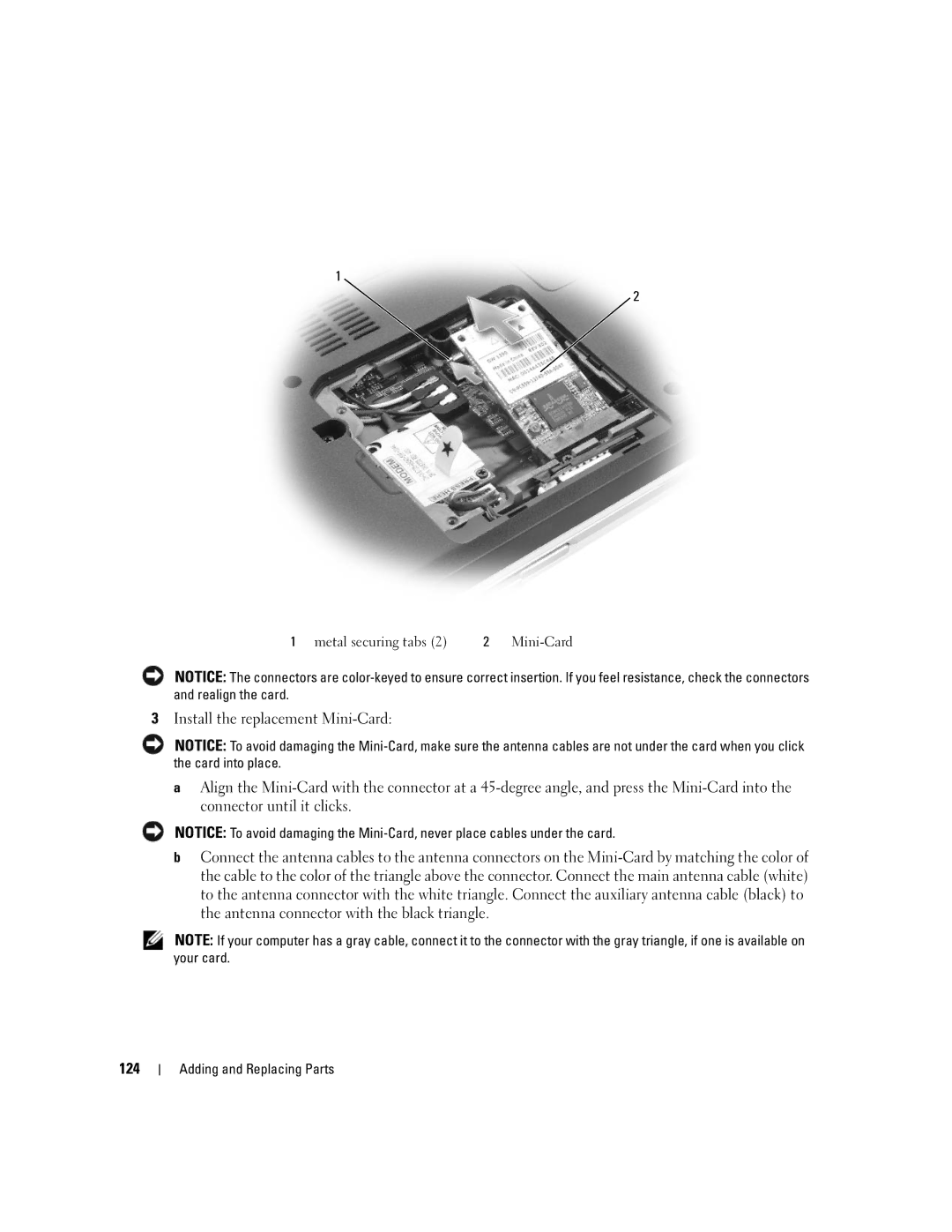 Dell PP19L manual Metal securing tabs Mini-Card 