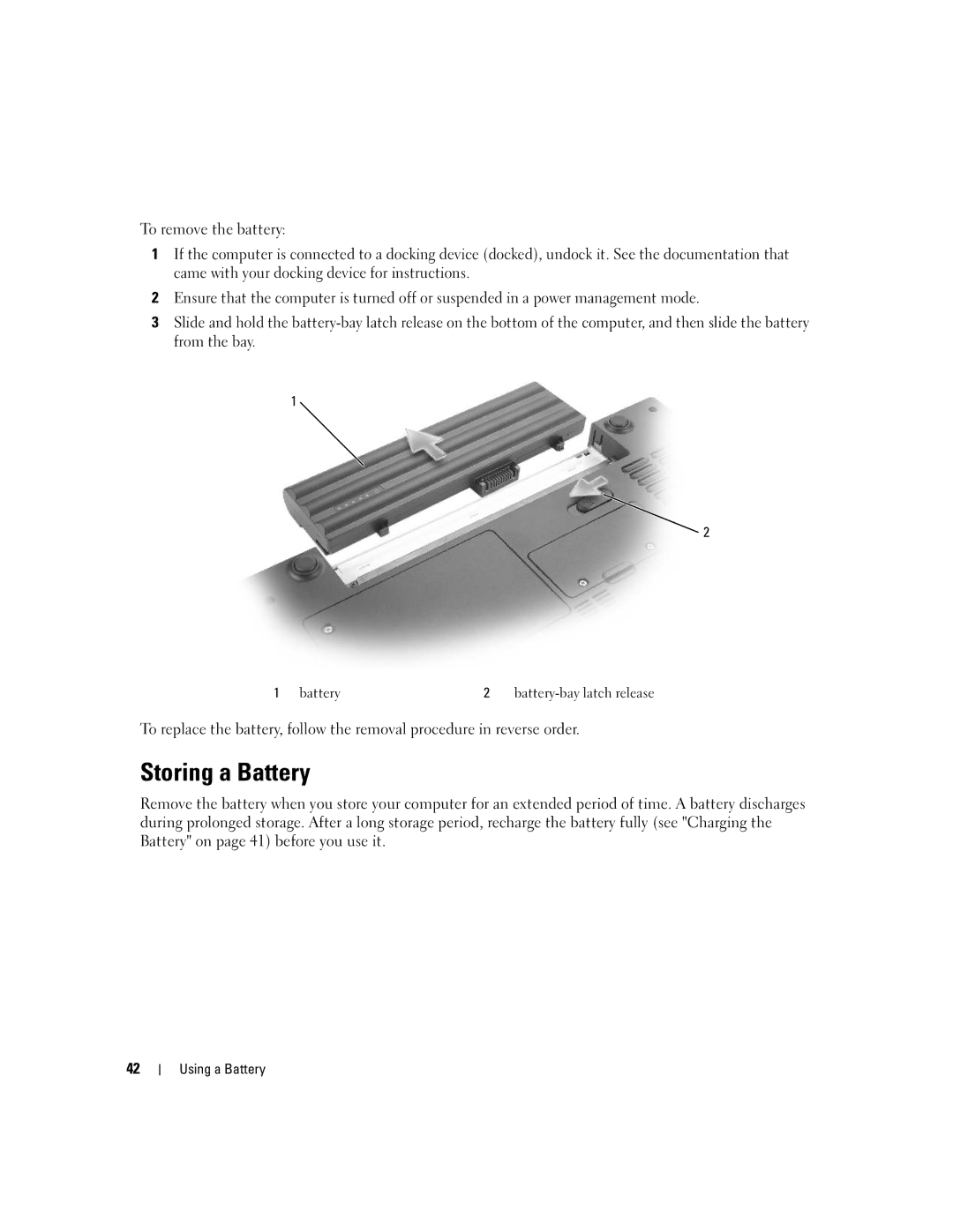 Dell PP19L manual Storing a Battery 