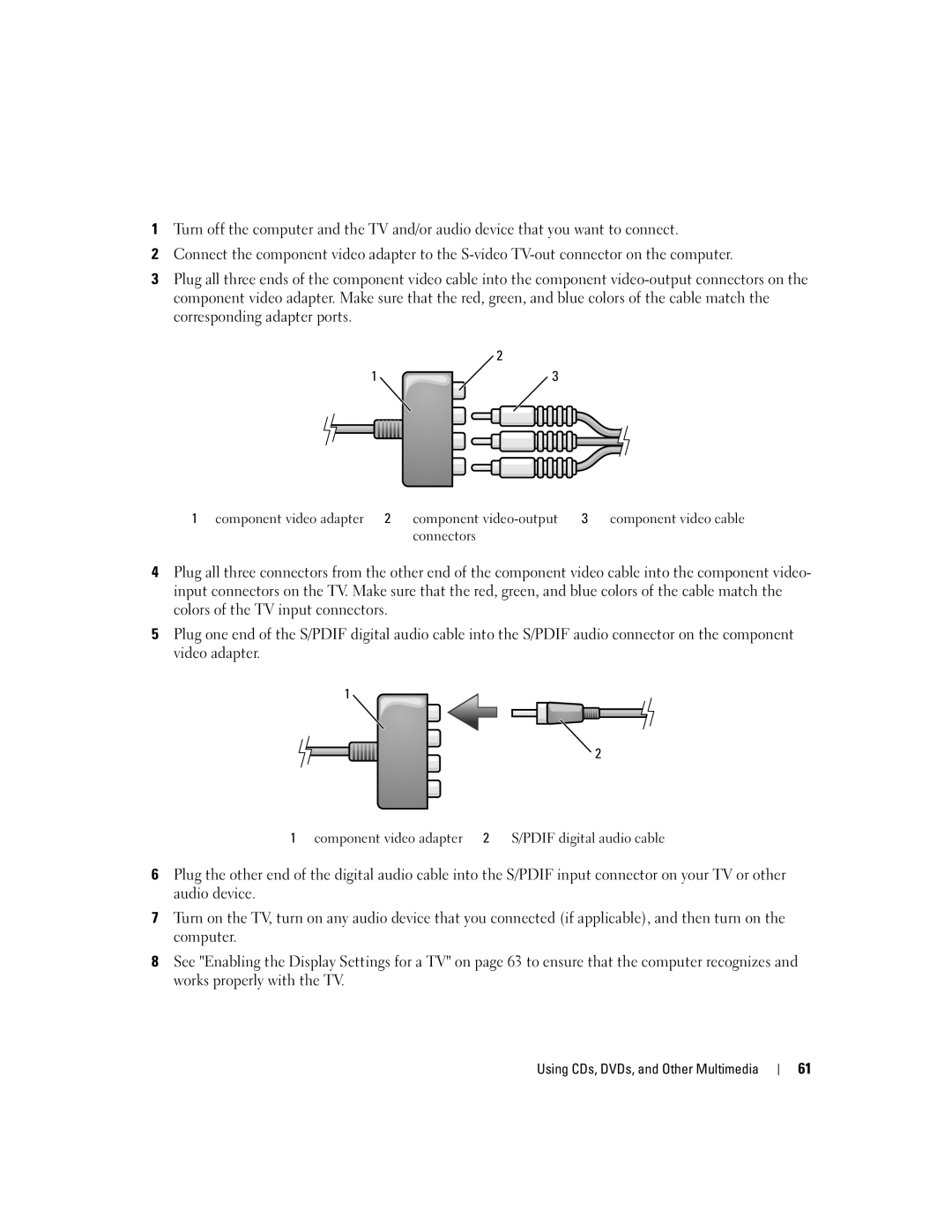 Dell PP19L manual Component video adapter 2 S/PDIF digital audio cable 