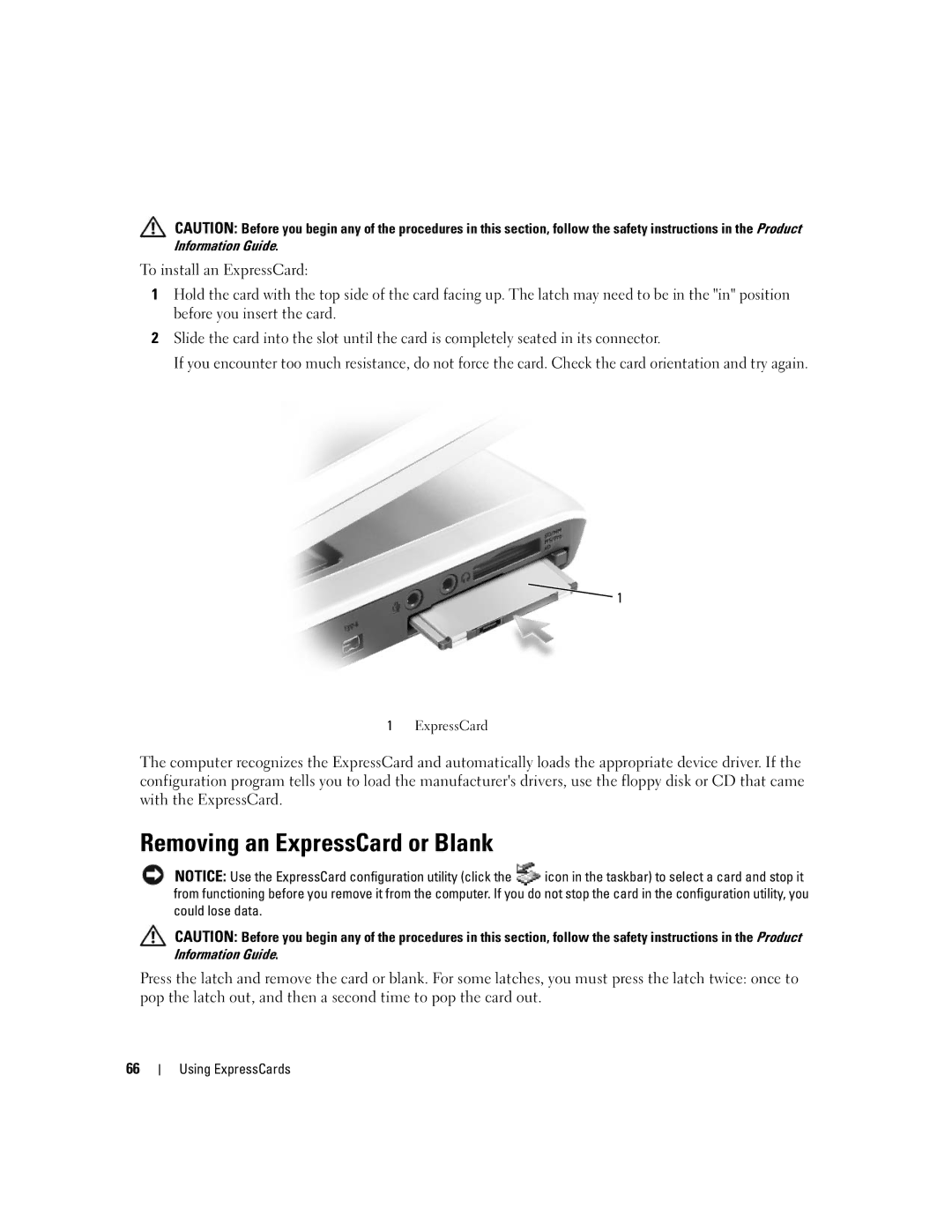 Dell PP19L manual Removing an ExpressCard or Blank 