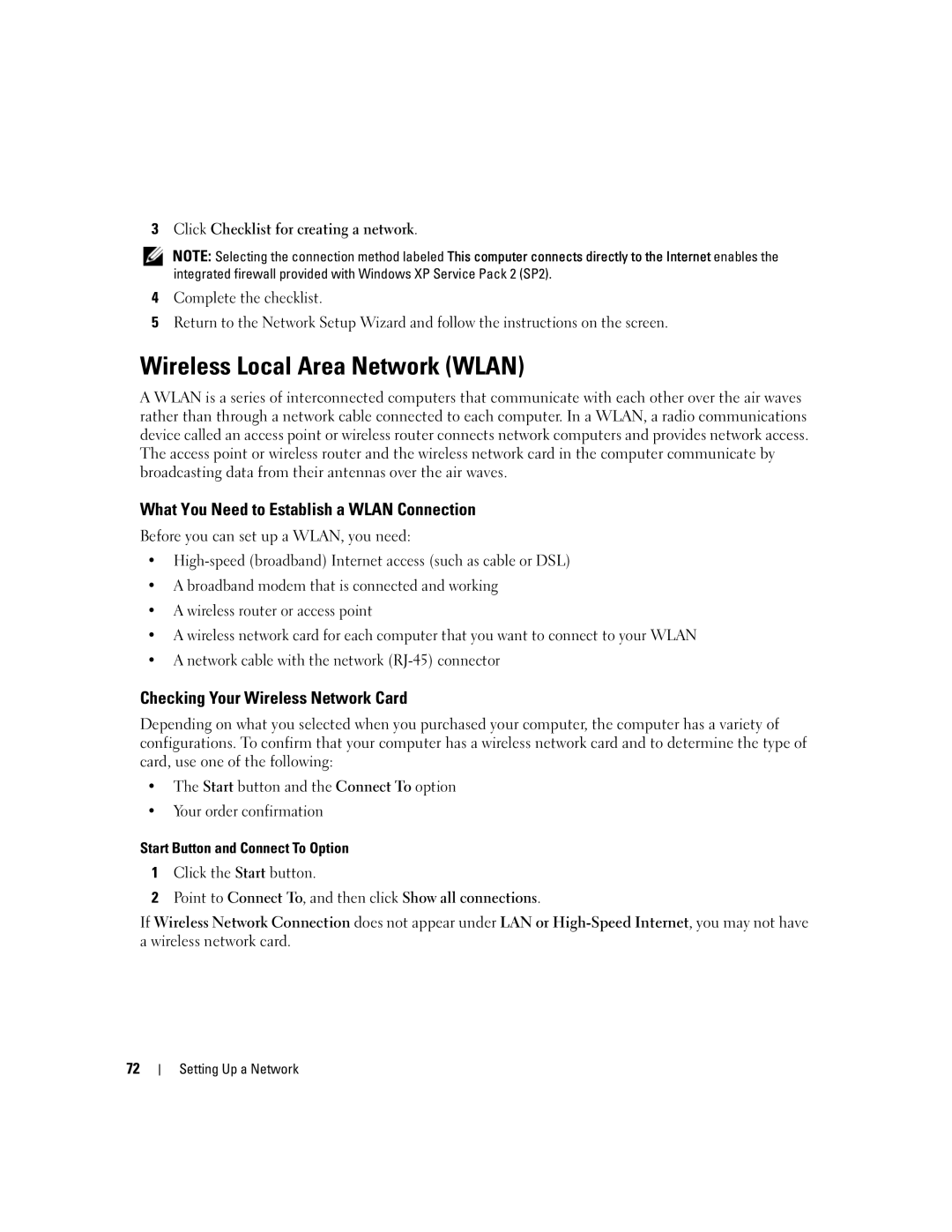 Dell PP19L manual Wireless Local Area Network Wlan, What You Need to Establish a Wlan Connection 