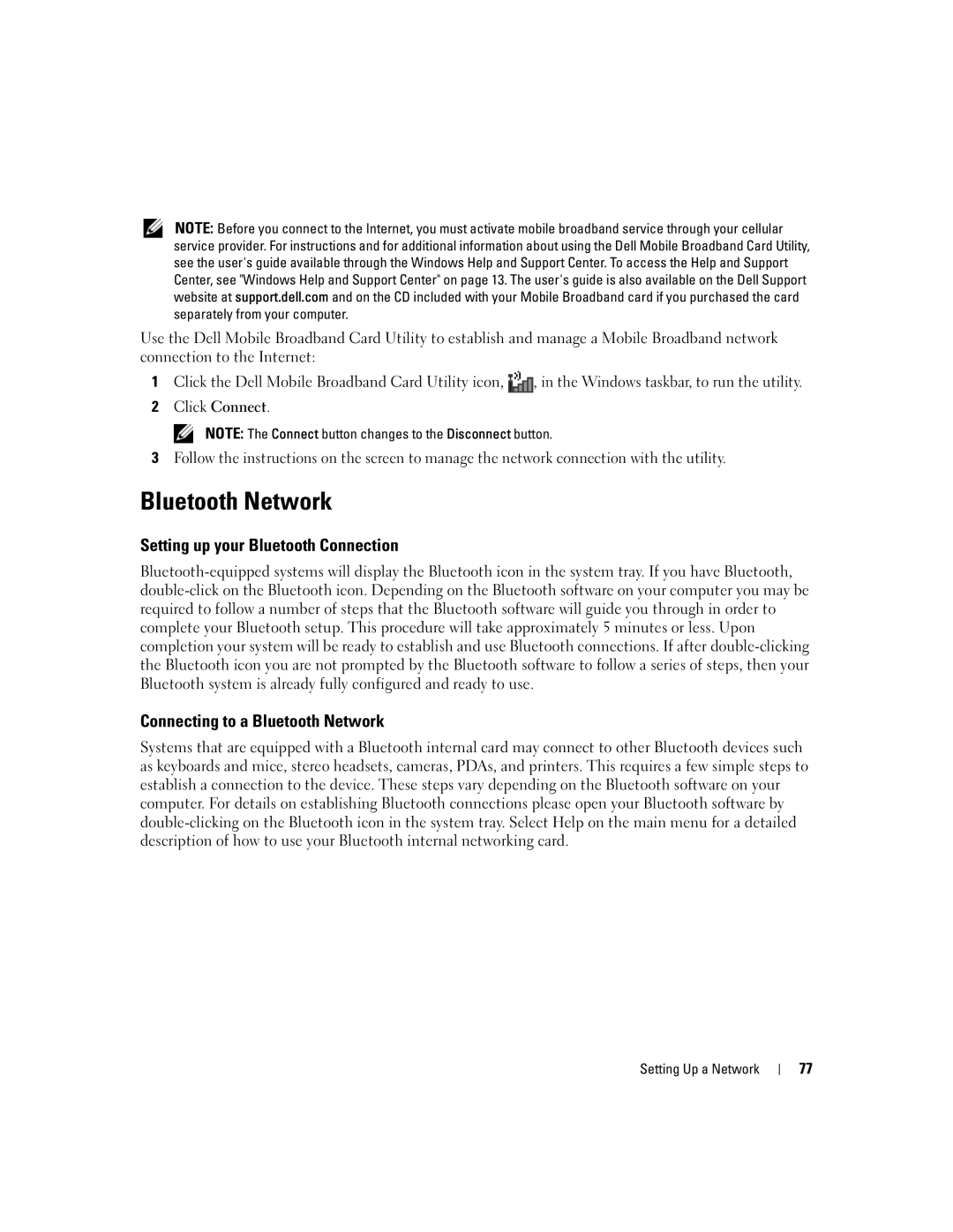 Dell PP19L manual Setting up your Bluetooth Connection, Connecting to a Bluetooth Network 