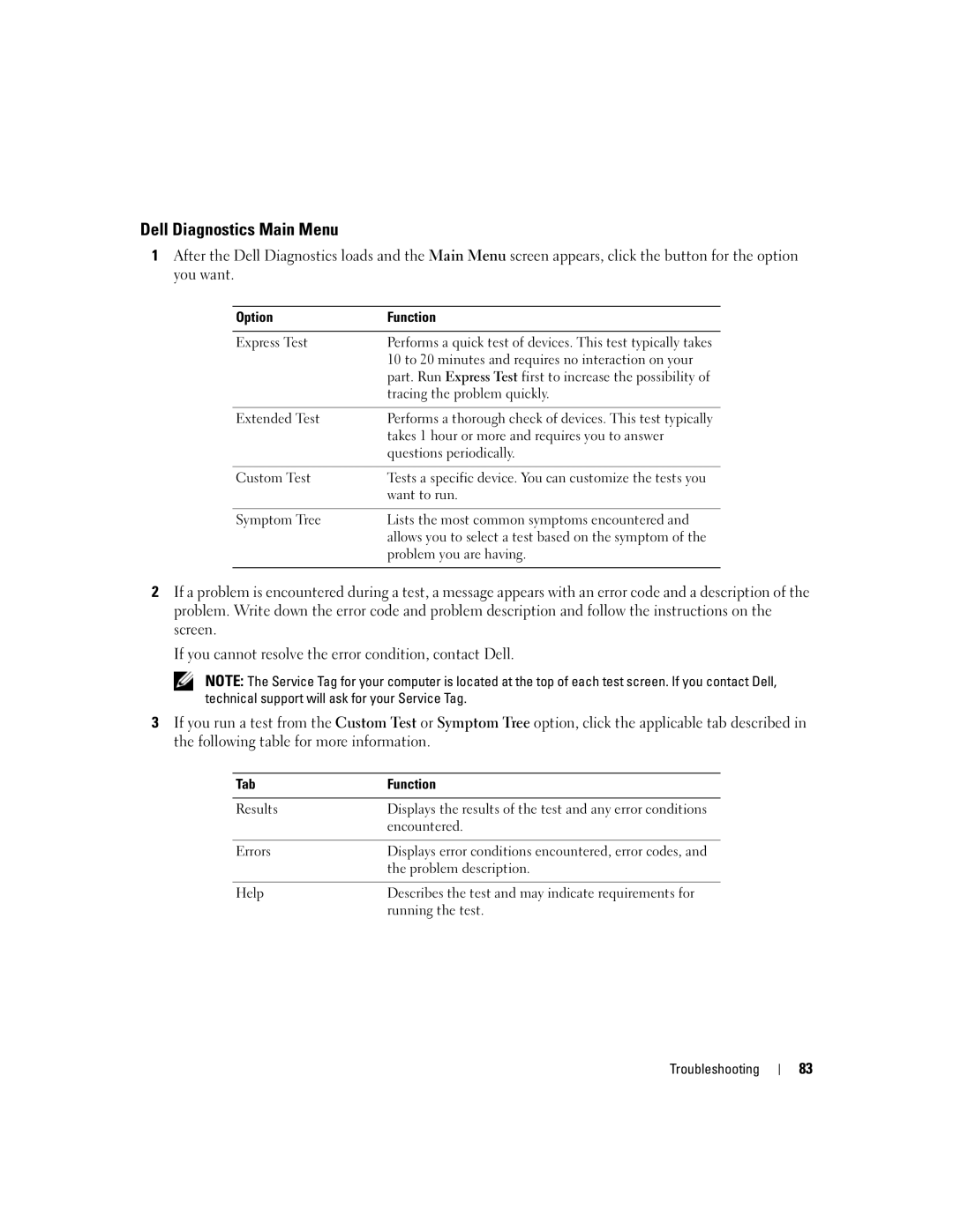 Dell PP19L manual Dell Diagnostics Main Menu 