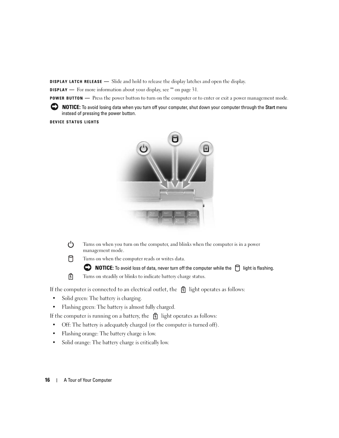 Dell PP19L owner manual V I C E S T a T U S L I G H T S 