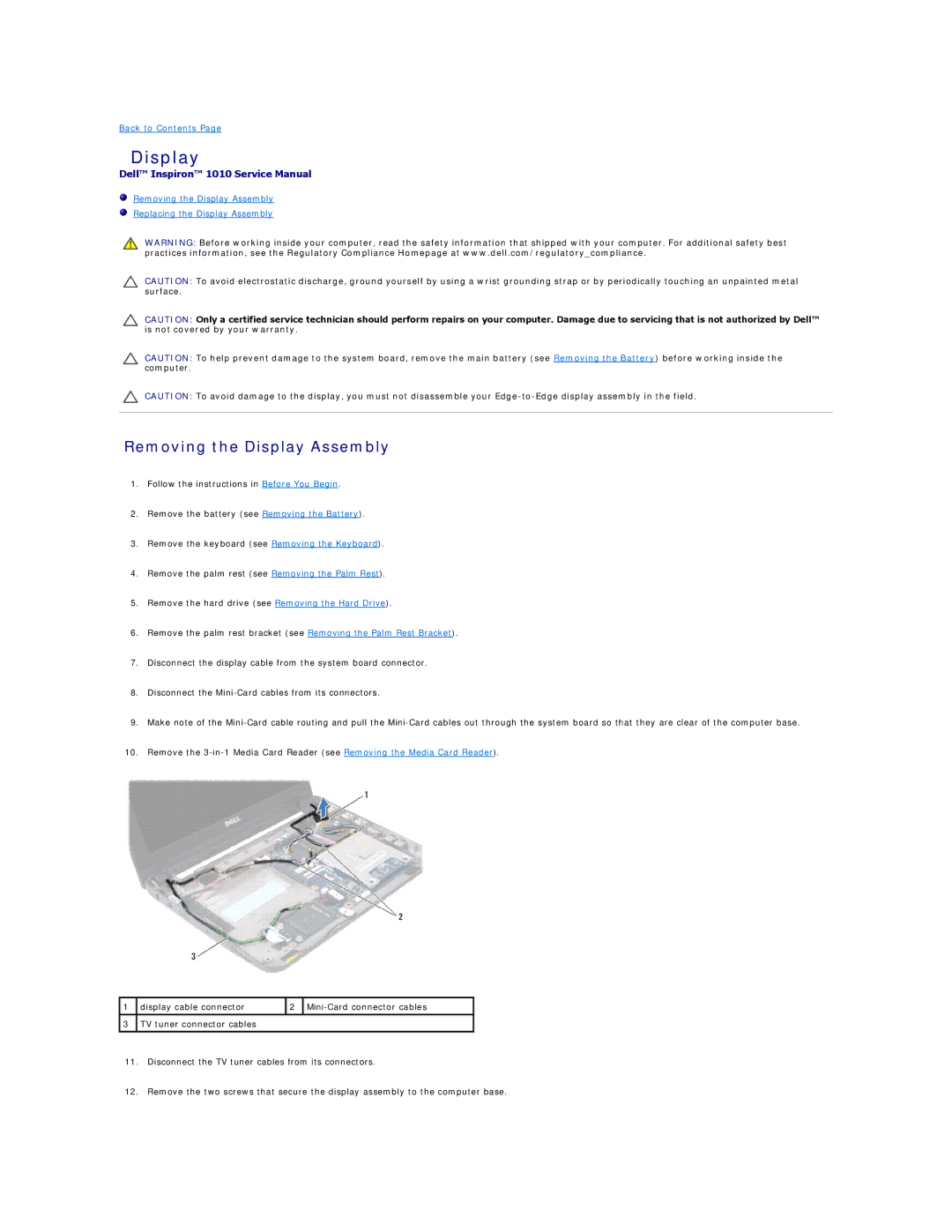 Dell PP19S manual Removing the Display Assembly 