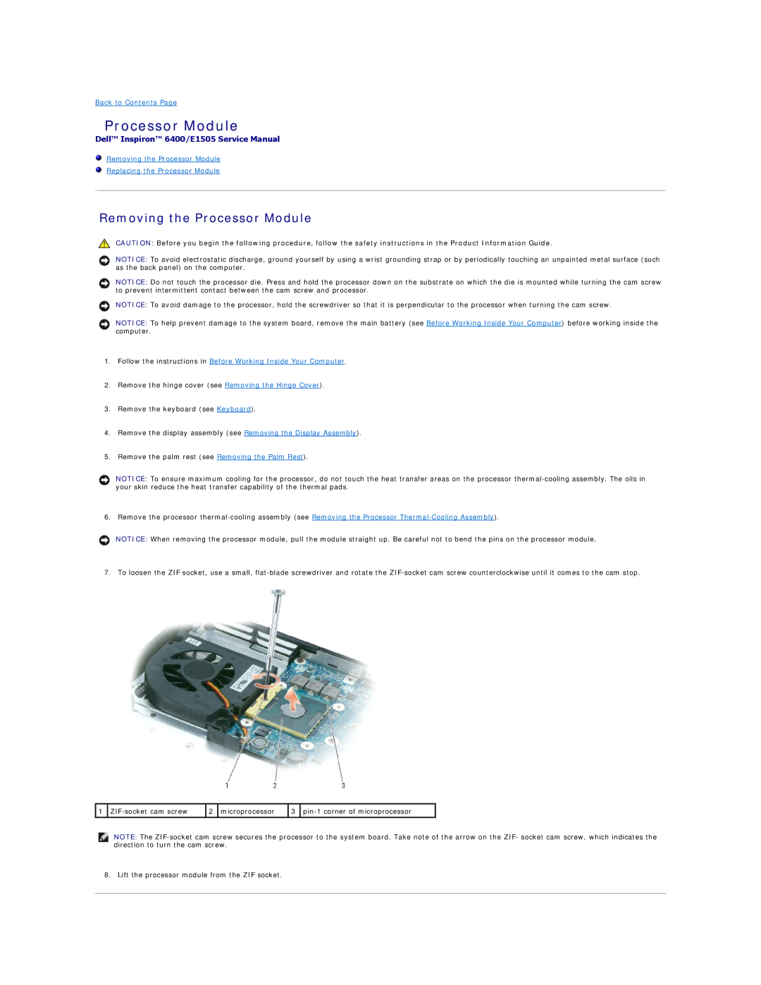 Dell PP20L owner manual Removing the Processor Module 