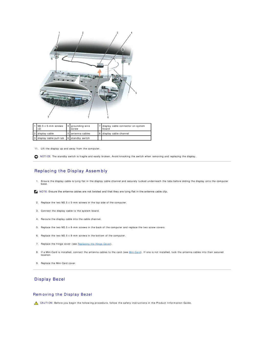 Dell PP20L owner manual Replacing the Display Assembly, Display Bezel 