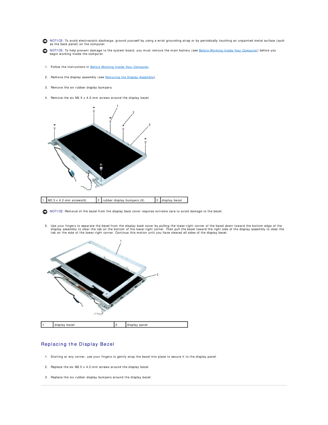 Dell PP20L owner manual Replacing the Display Bezel 