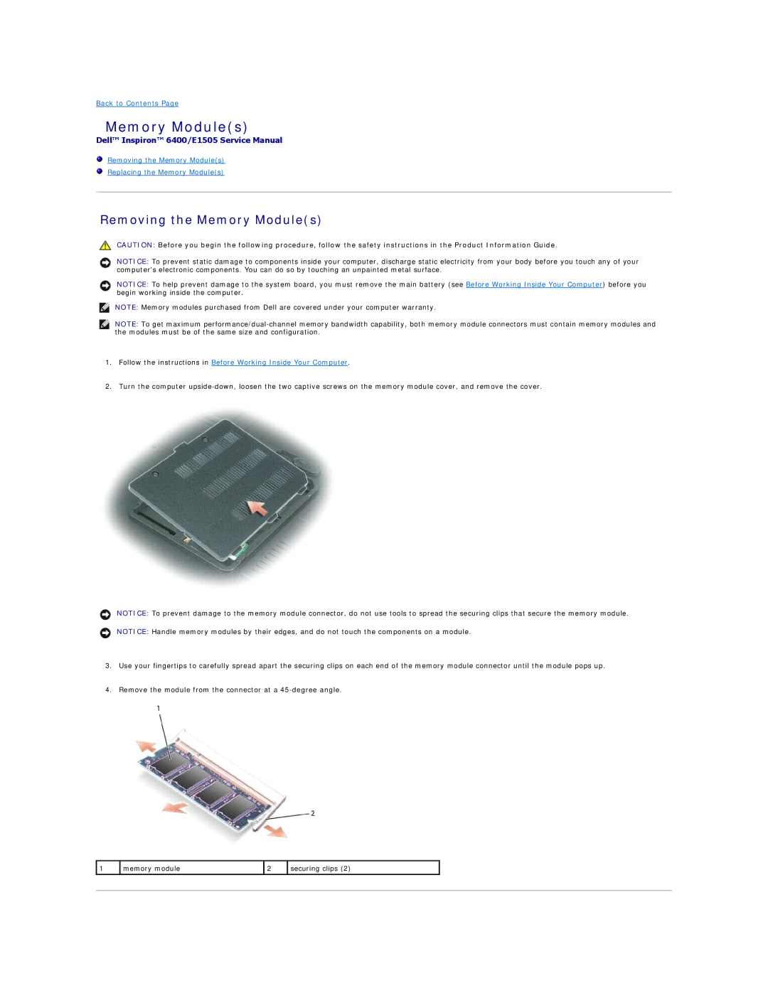 Dell PP20L owner manual Removing the Memory Modules 