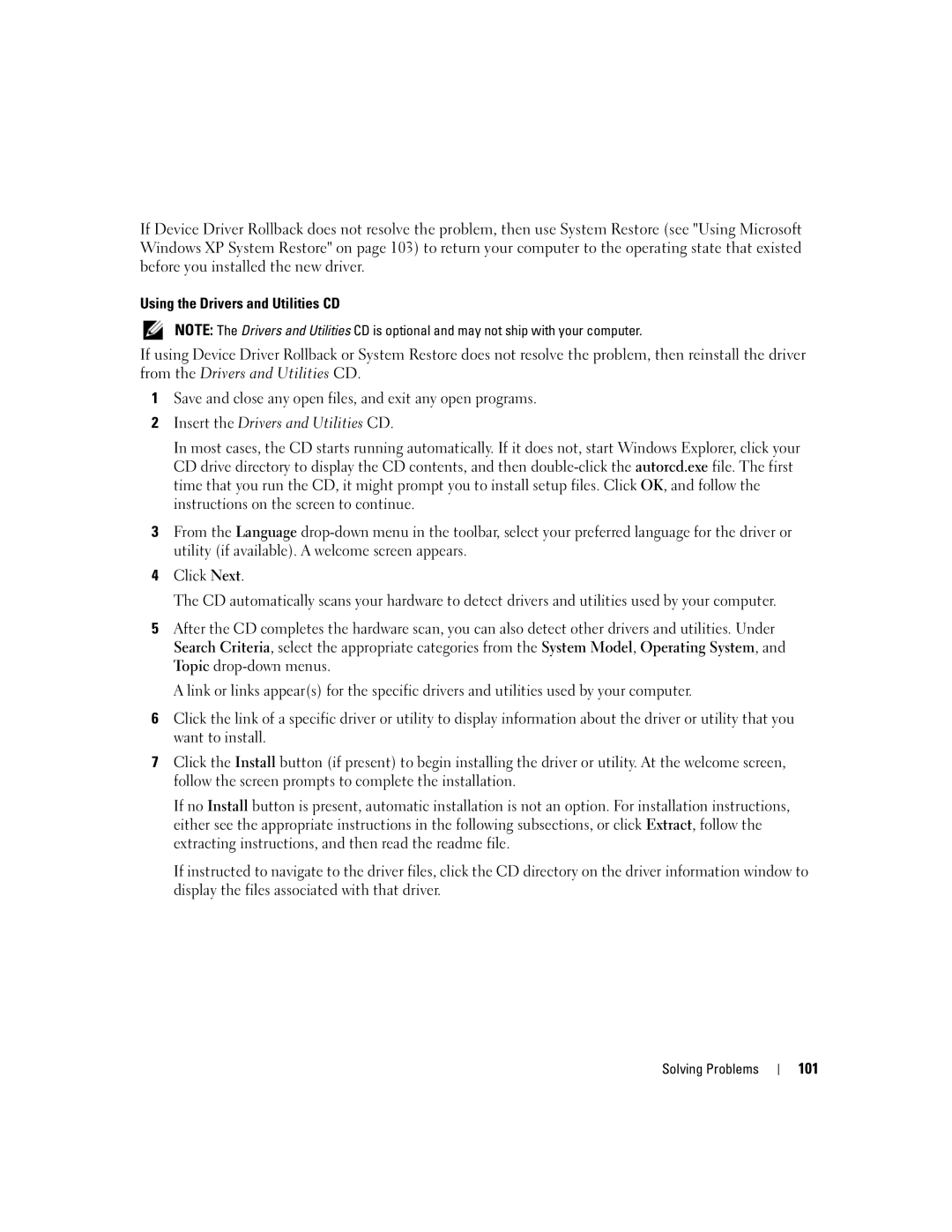 Dell PP20L owner manual Using the Drivers and Utilities CD, Save and close any open files, and exit any open programs, 101 