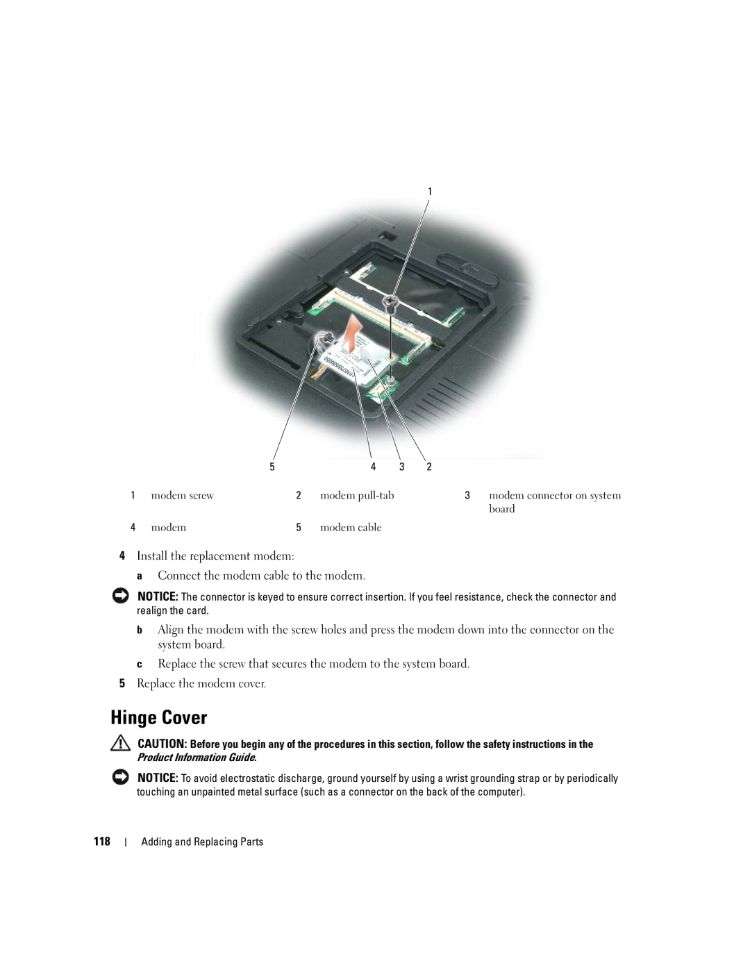 Dell PP20L owner manual Hinge Cover, 118 