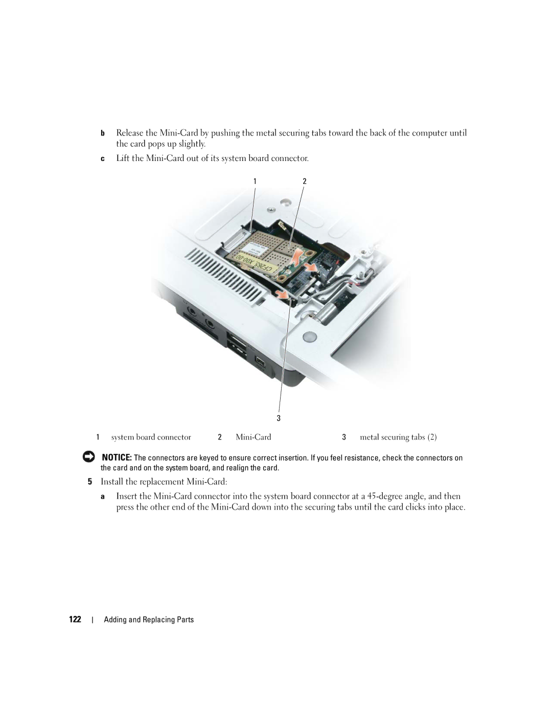 Dell PP20L owner manual Install the replacement Mini-Card, 122 