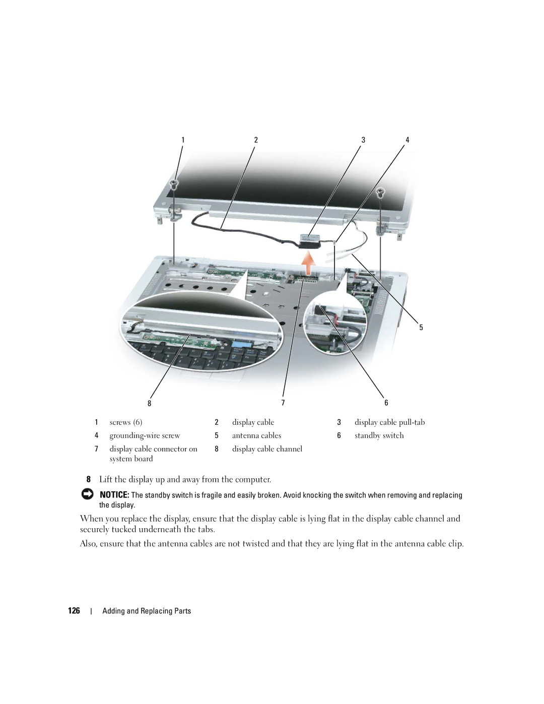 Dell PP20L owner manual Lift the display up and away from the computer, 126 