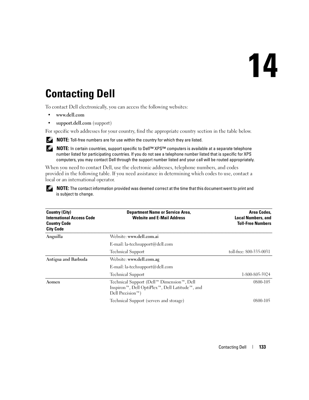 Dell PP20L owner manual Contacting Dell, 133 