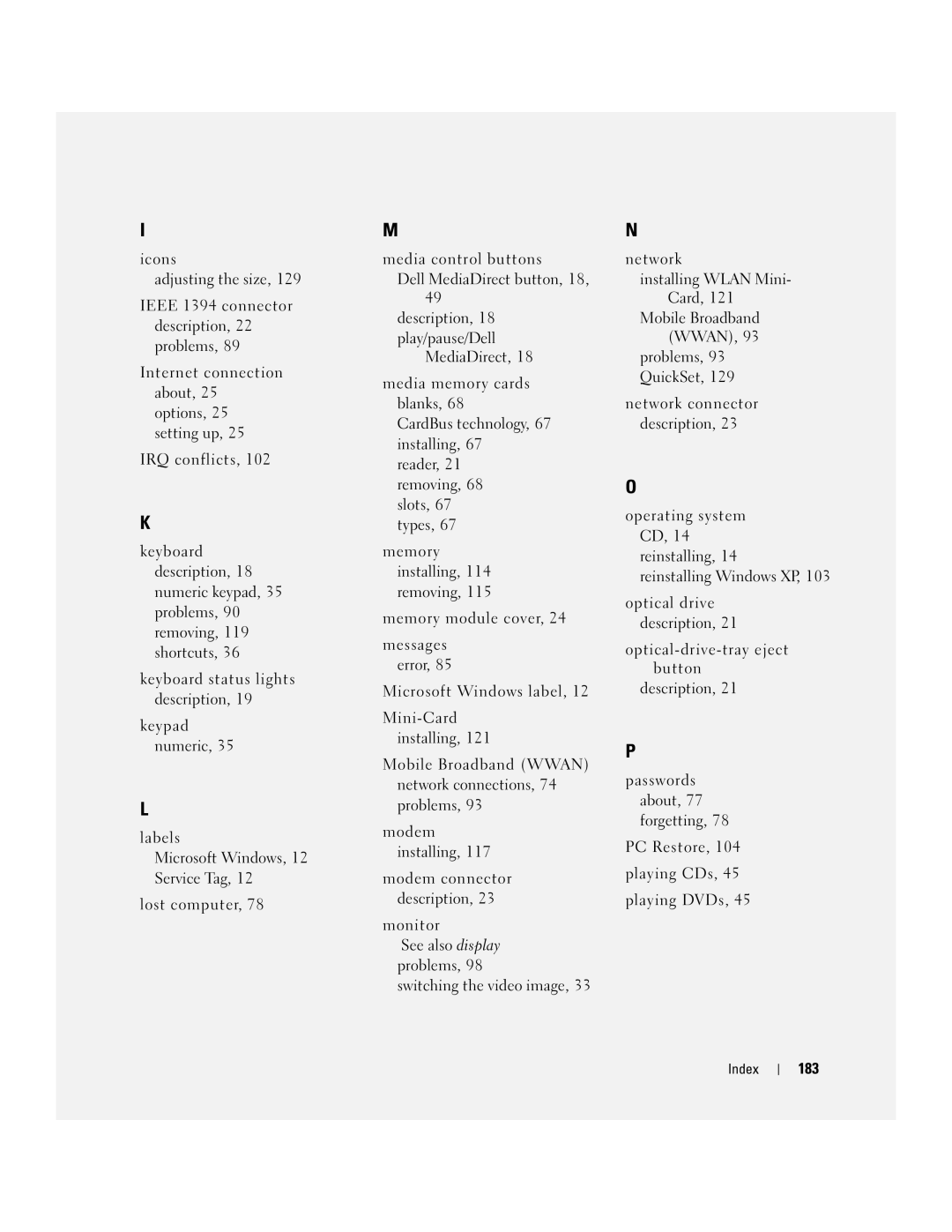 Dell PP20L owner manual 183 