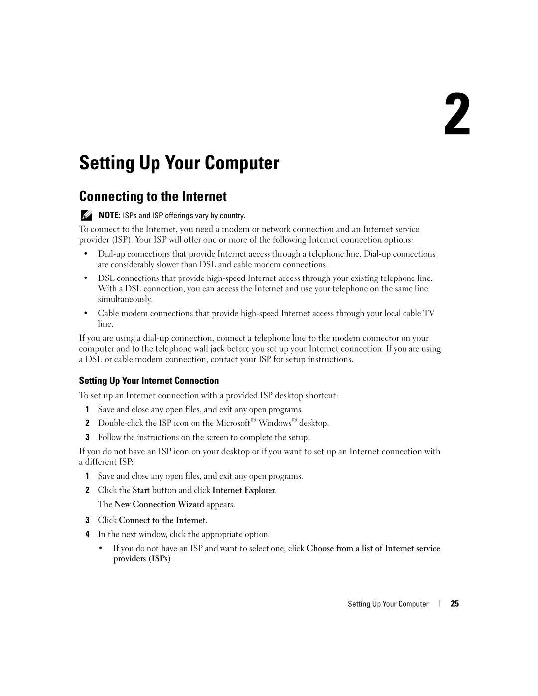 Dell PP20L owner manual Setting Up Your Computer, Connecting to the Internet, Setting Up Your Internet Connection 