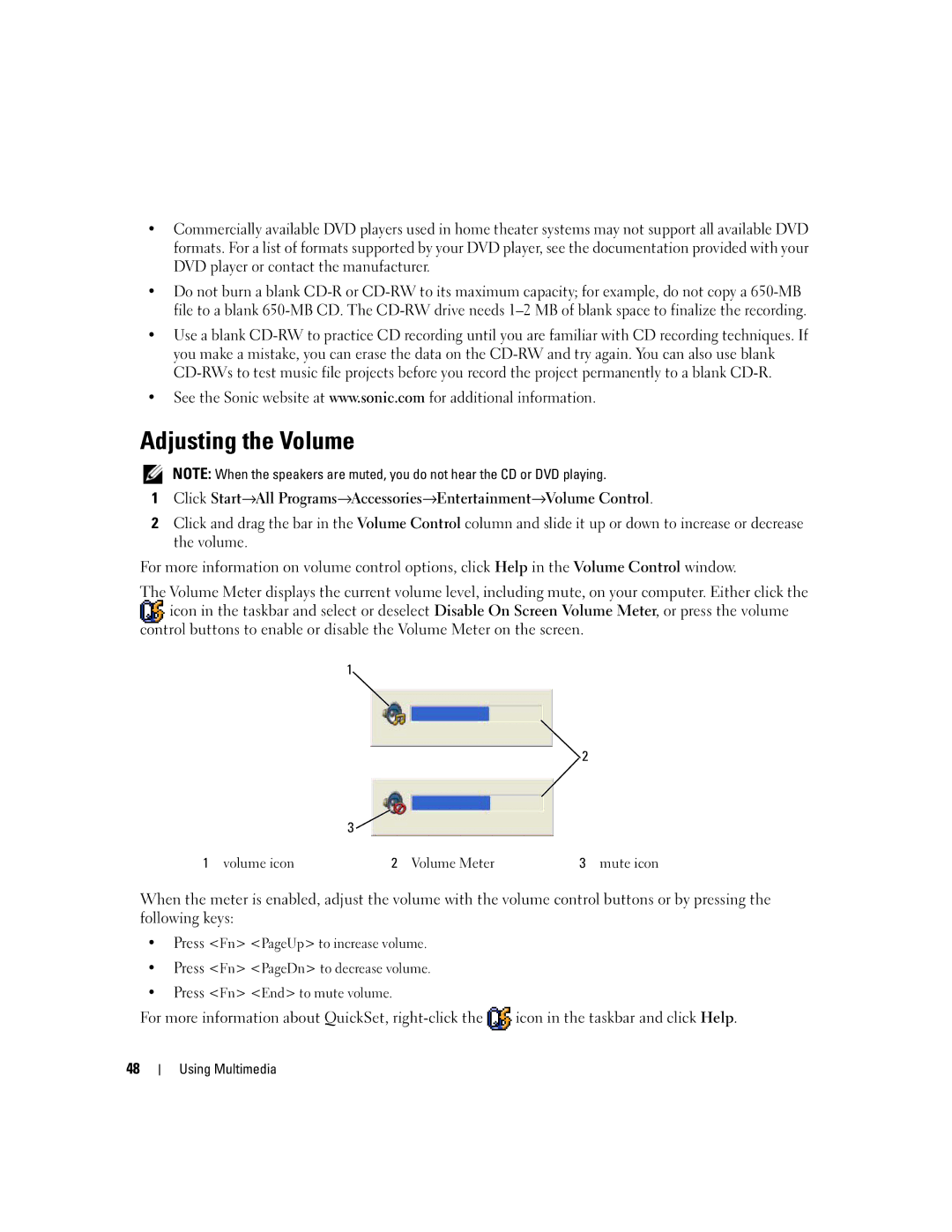 Dell PP20L owner manual Adjusting the Volume 