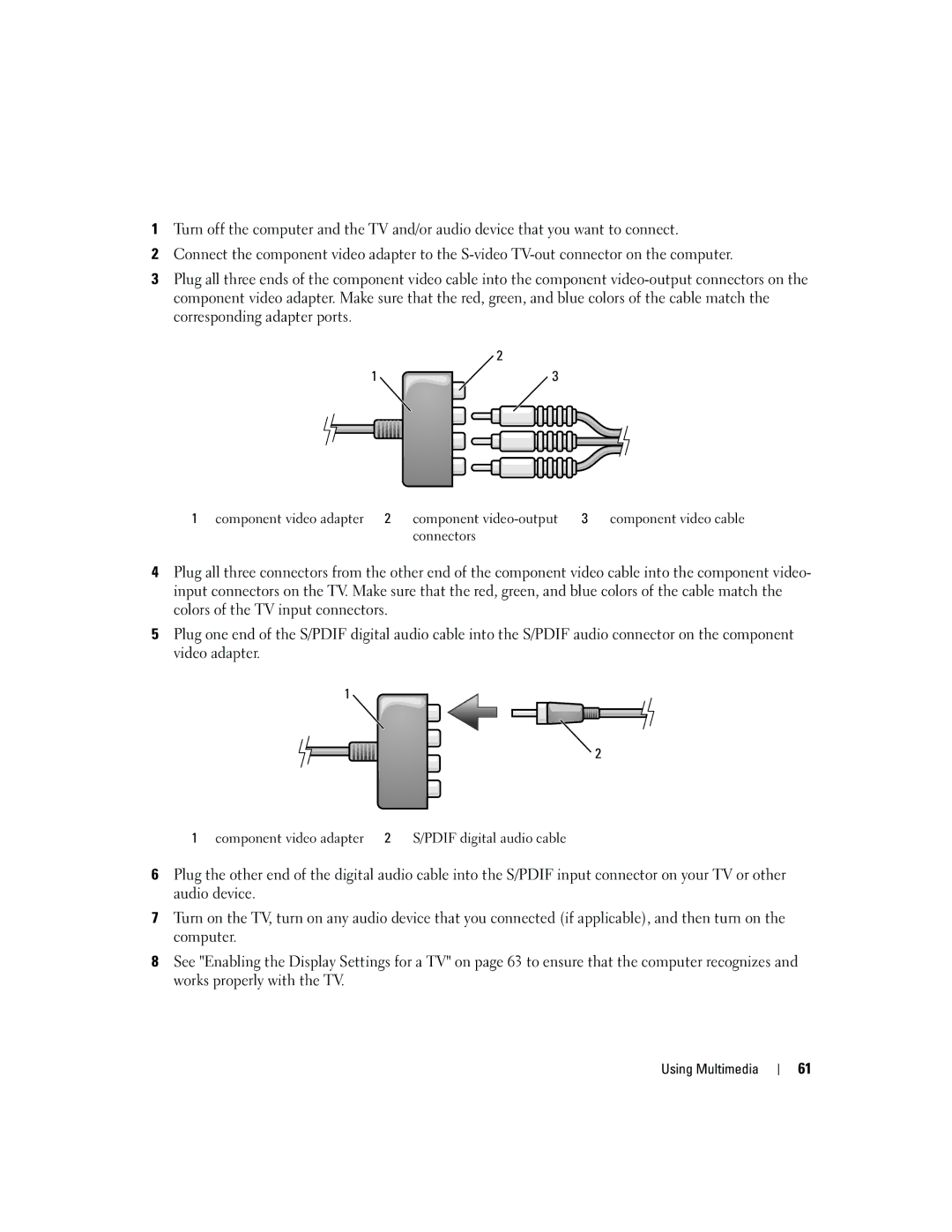 Dell PP20L owner manual Component video adapter 2 S/PDIF digital audio cable 