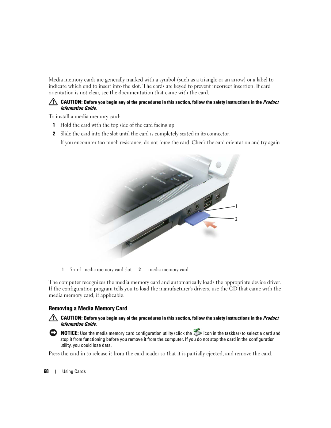 Dell PP20L owner manual Removing a Media Memory Card 