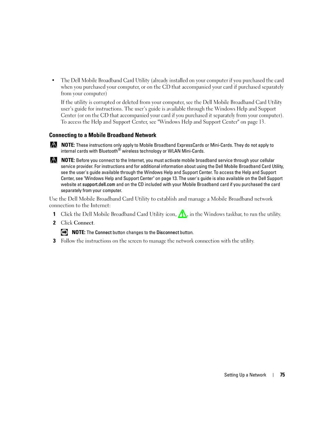 Dell PP20L owner manual Connecting to a Mobile Broadband Network 