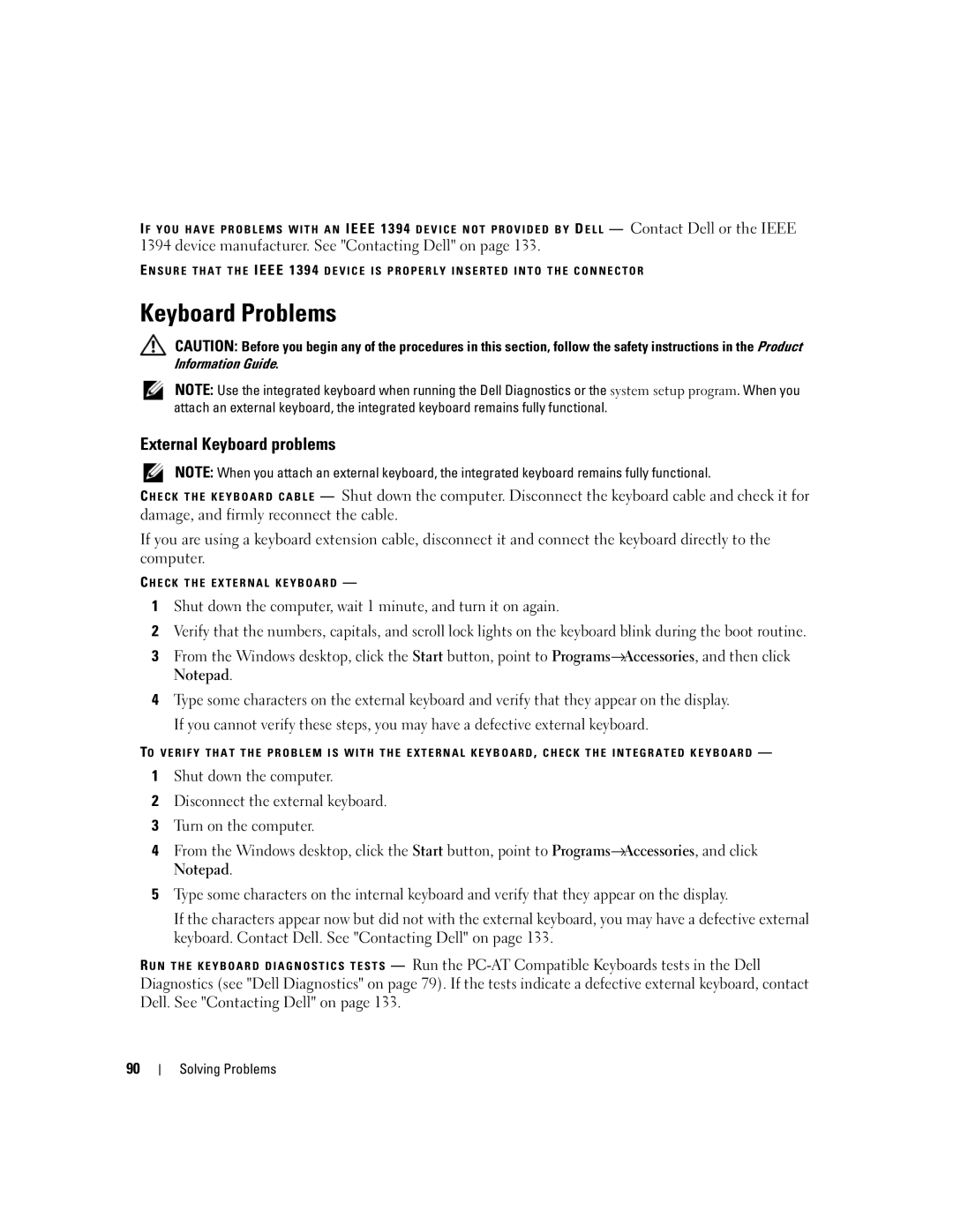 Dell PP20L owner manual Keyboard Problems, External Keyboard problems 