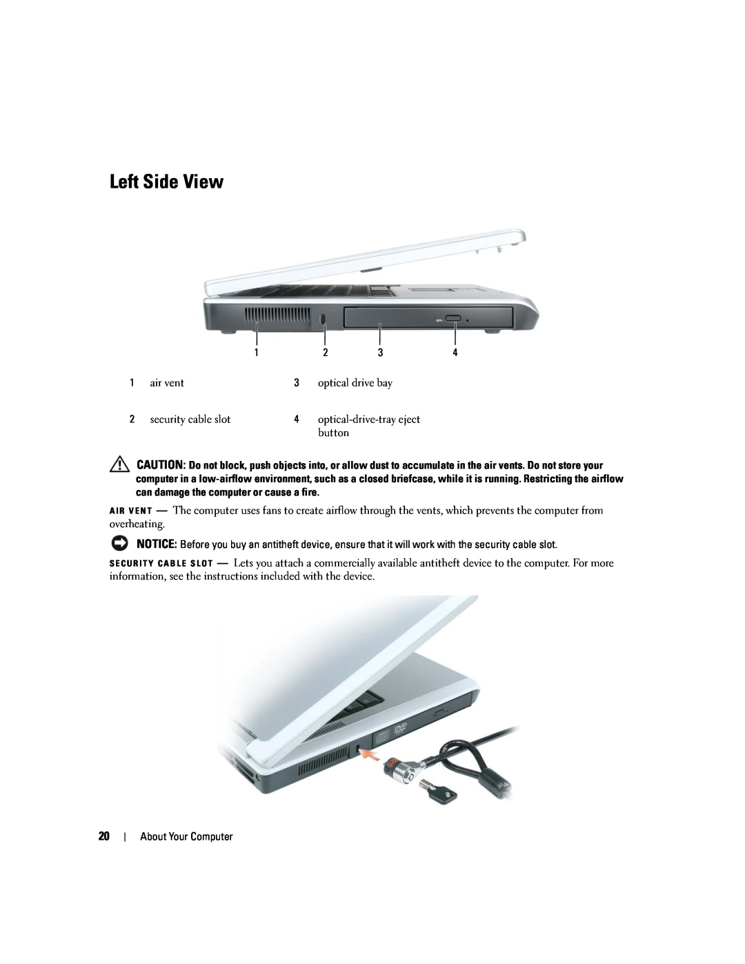 Dell PP20L owner manual Left Side View 