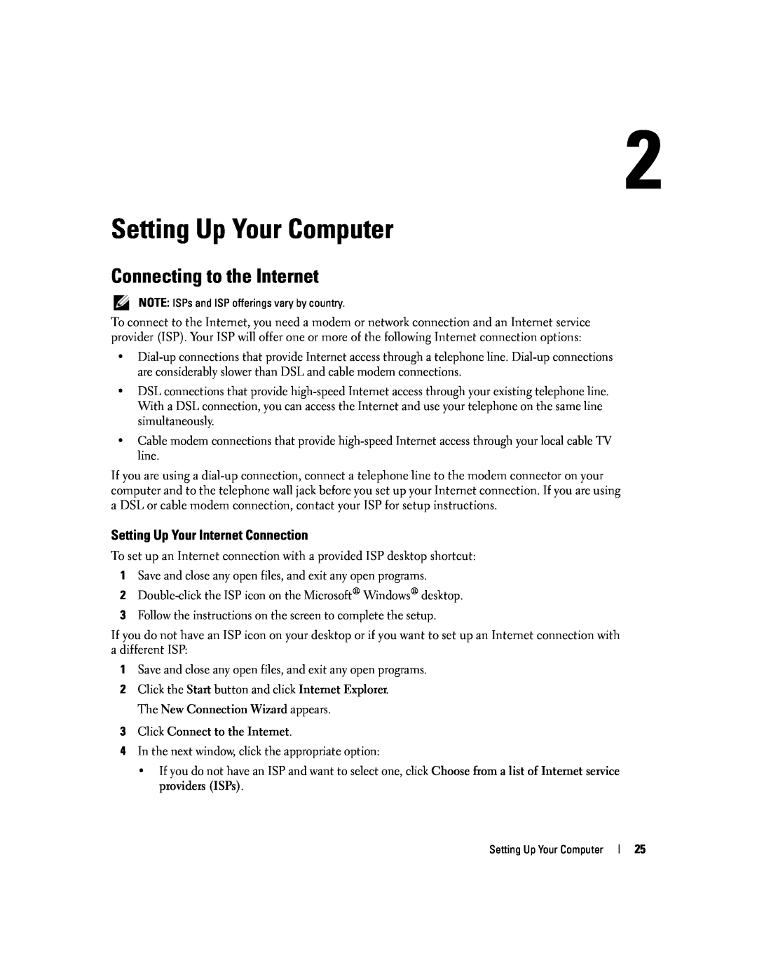 Dell PP20L owner manual Setting Up Your Computer, Connecting to the Internet, Setting Up Your Internet Connection 