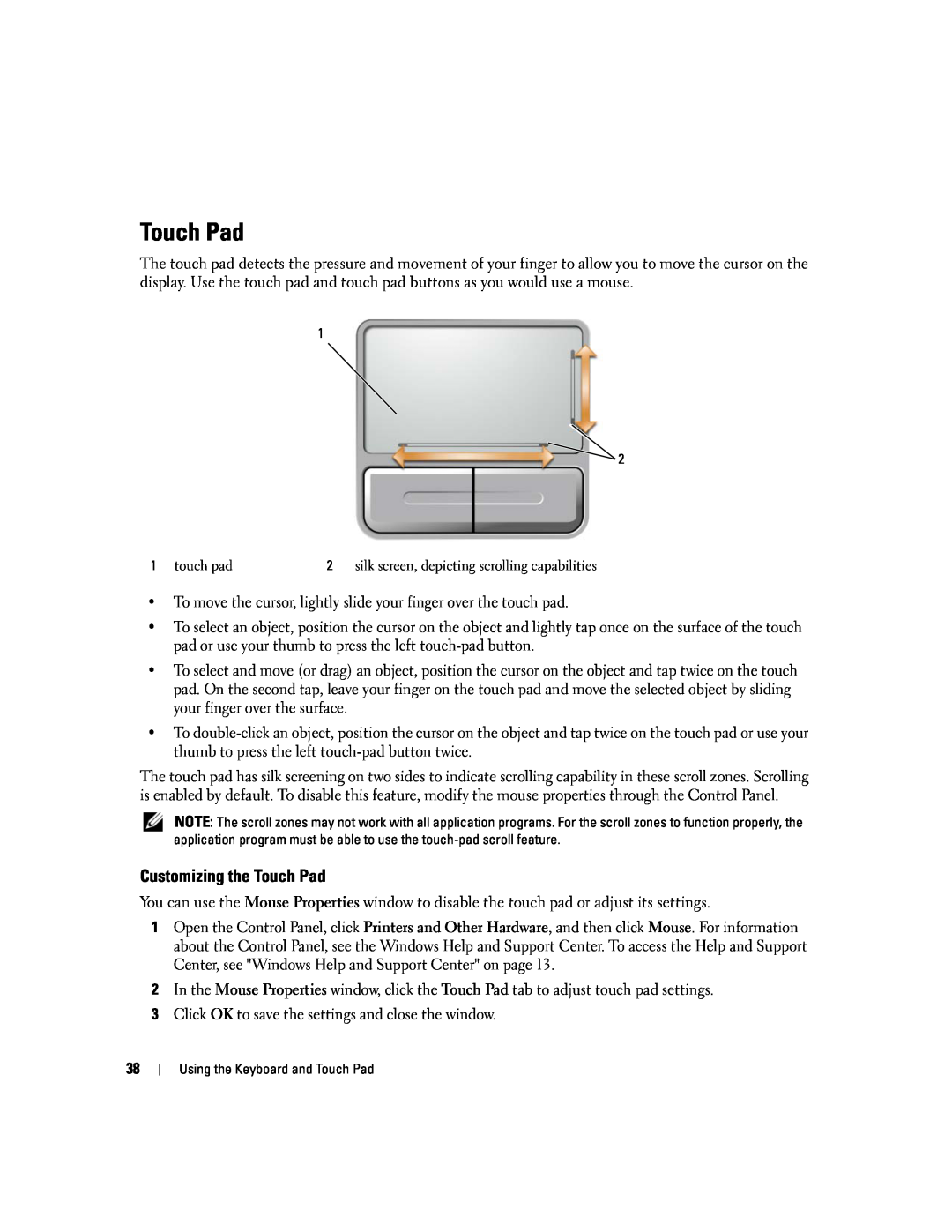 Dell PP20L owner manual Customizing the Touch Pad 