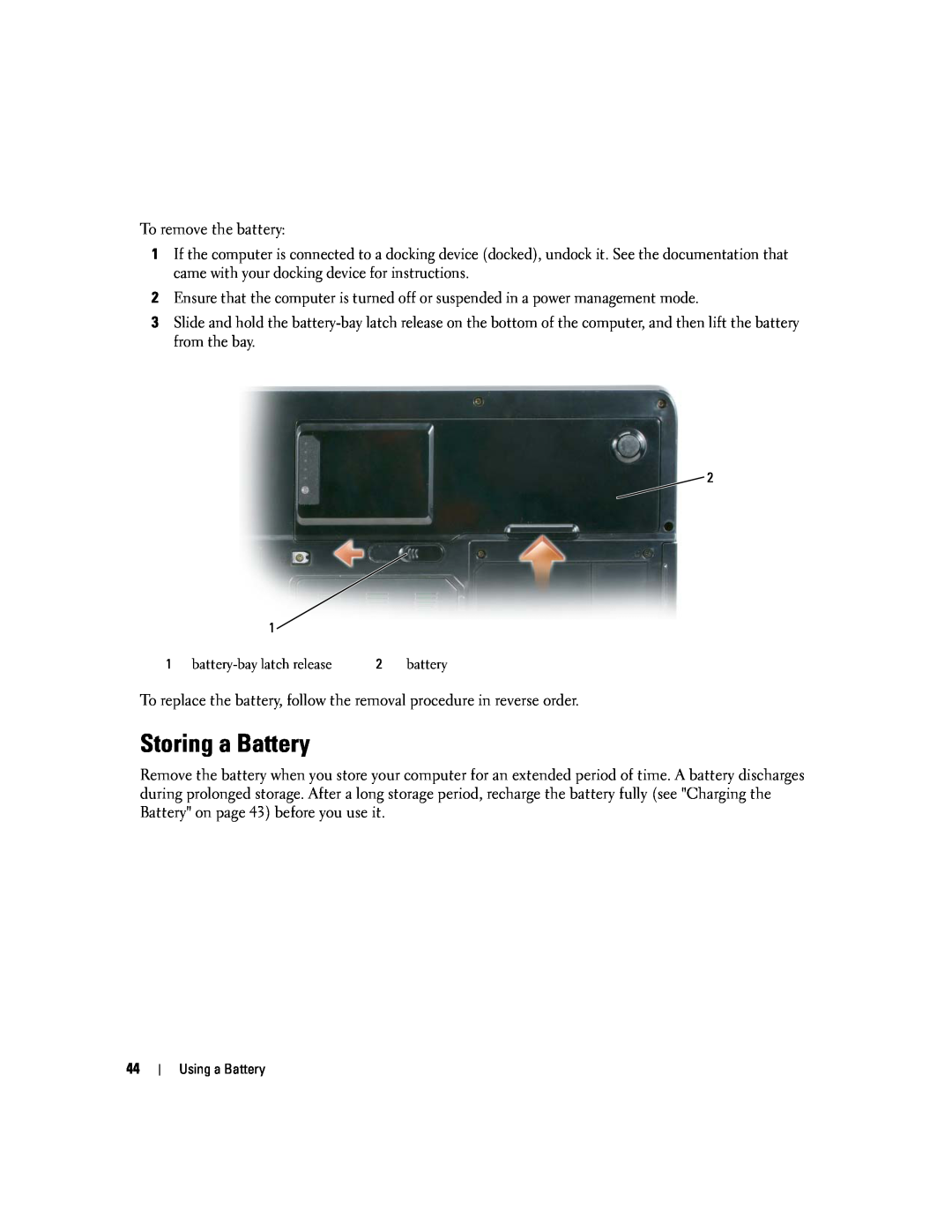 Dell PP20L owner manual Storing a Battery 