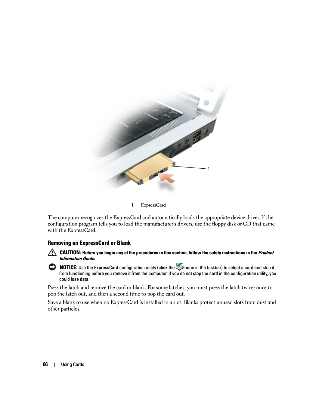 Dell PP20L owner manual Removing an ExpressCard or Blank 