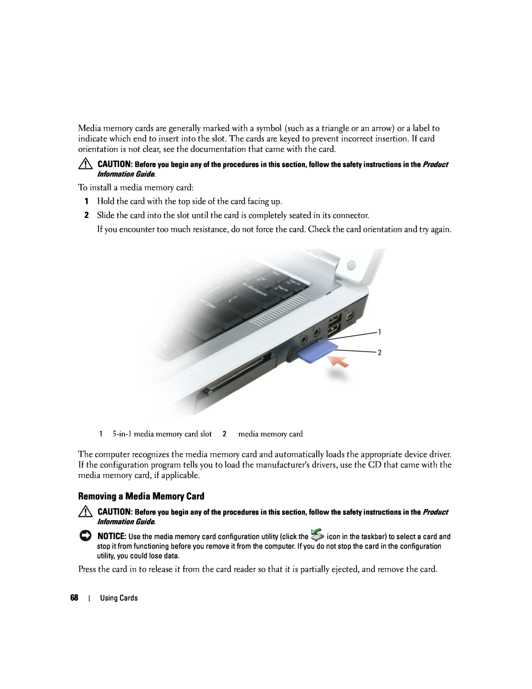 Dell PP20L owner manual Removing a Media Memory Card 