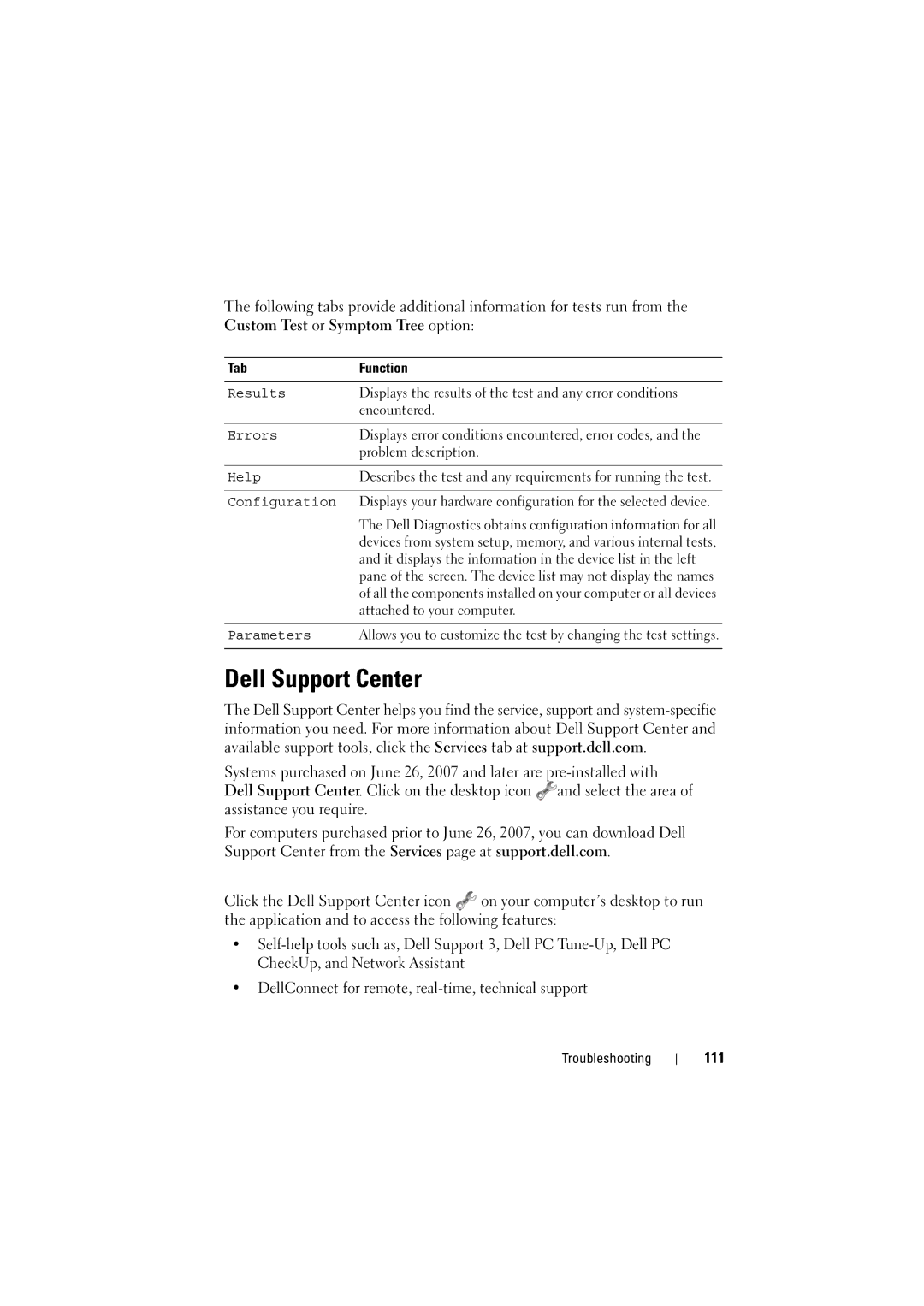 Dell PP22L manual Dell Support Center, 111 