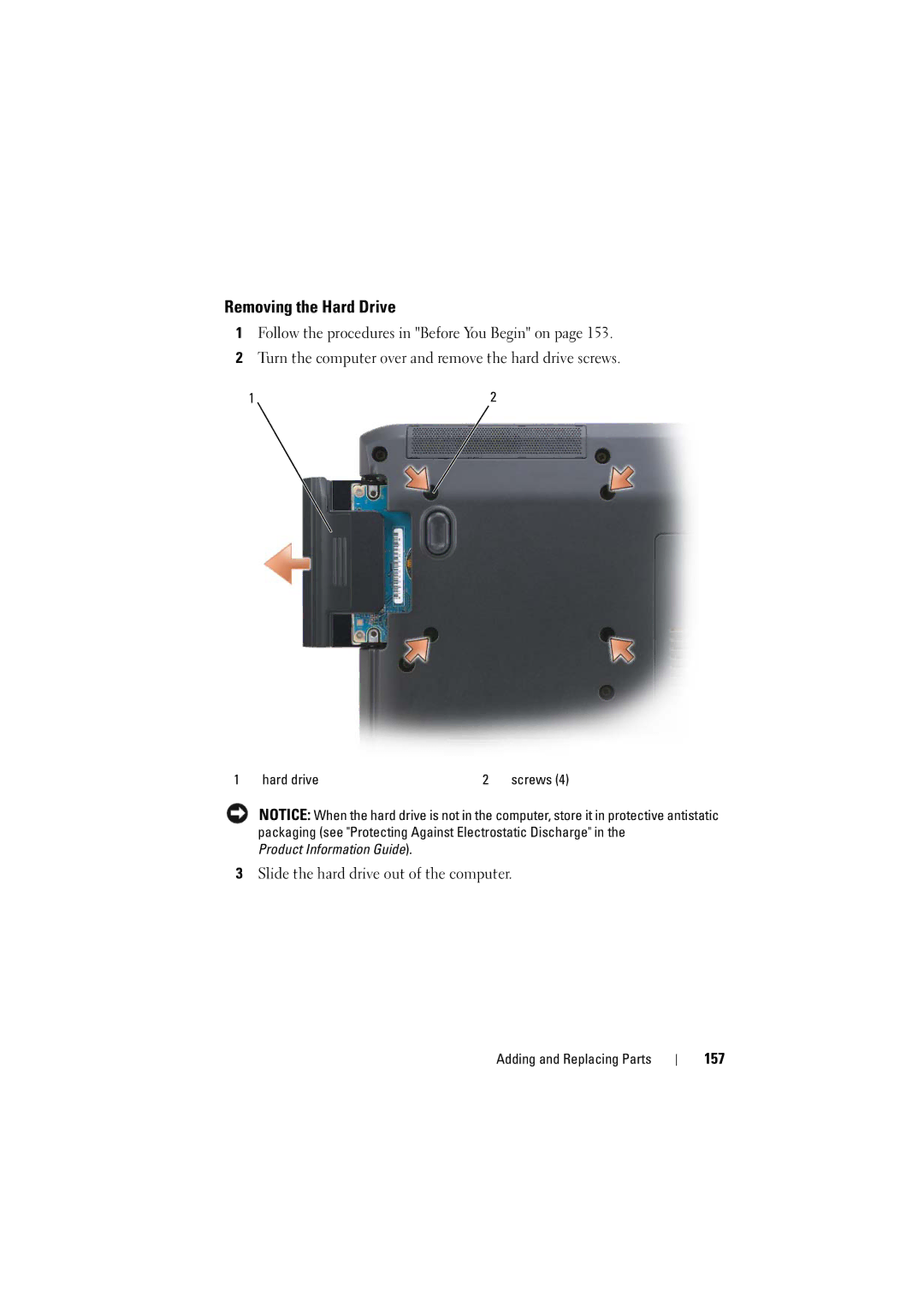 Dell PP22L manual Removing the Hard Drive, 157 