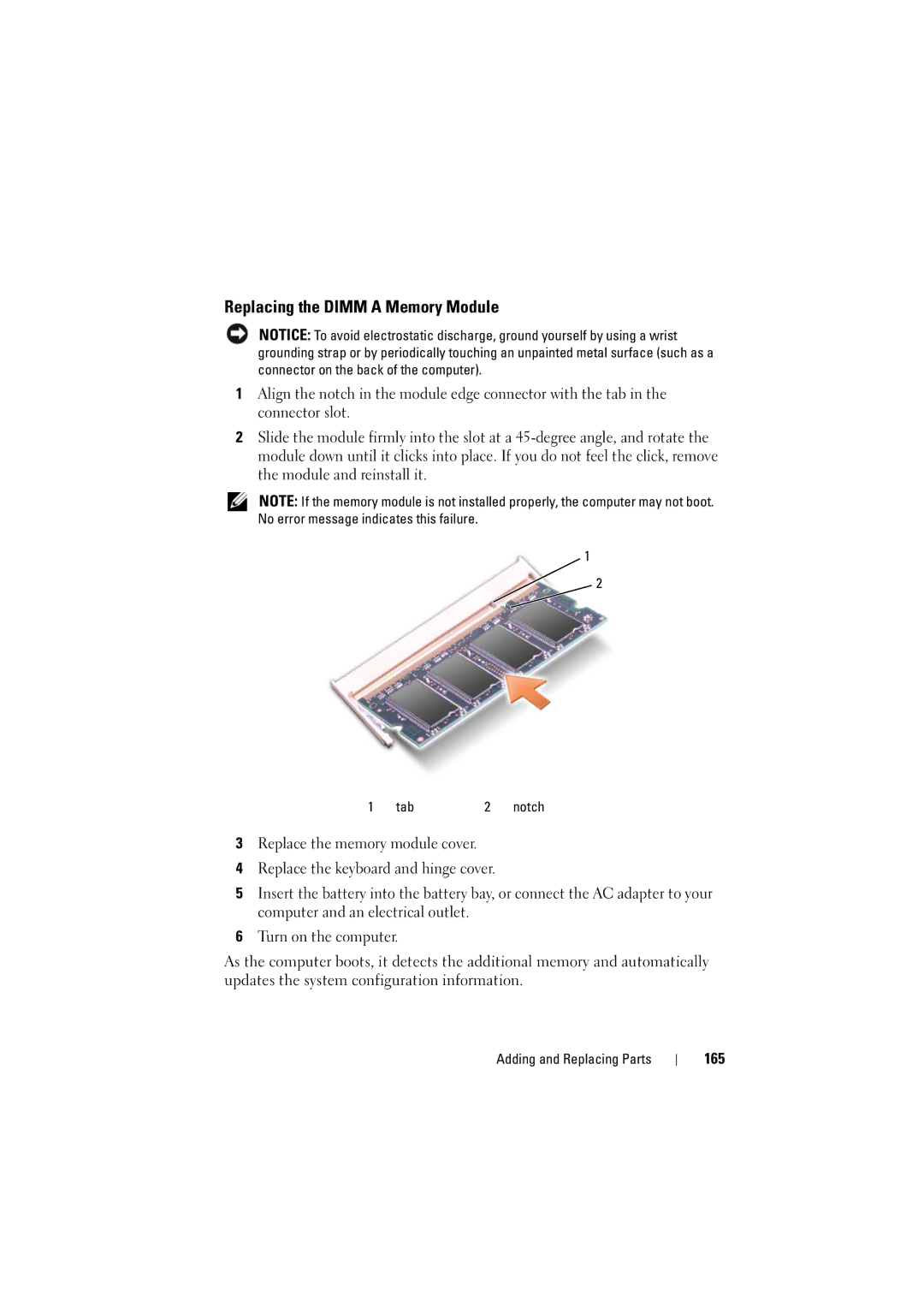 Dell PP22L manual Replacing the Dimm a Memory Module, 165 