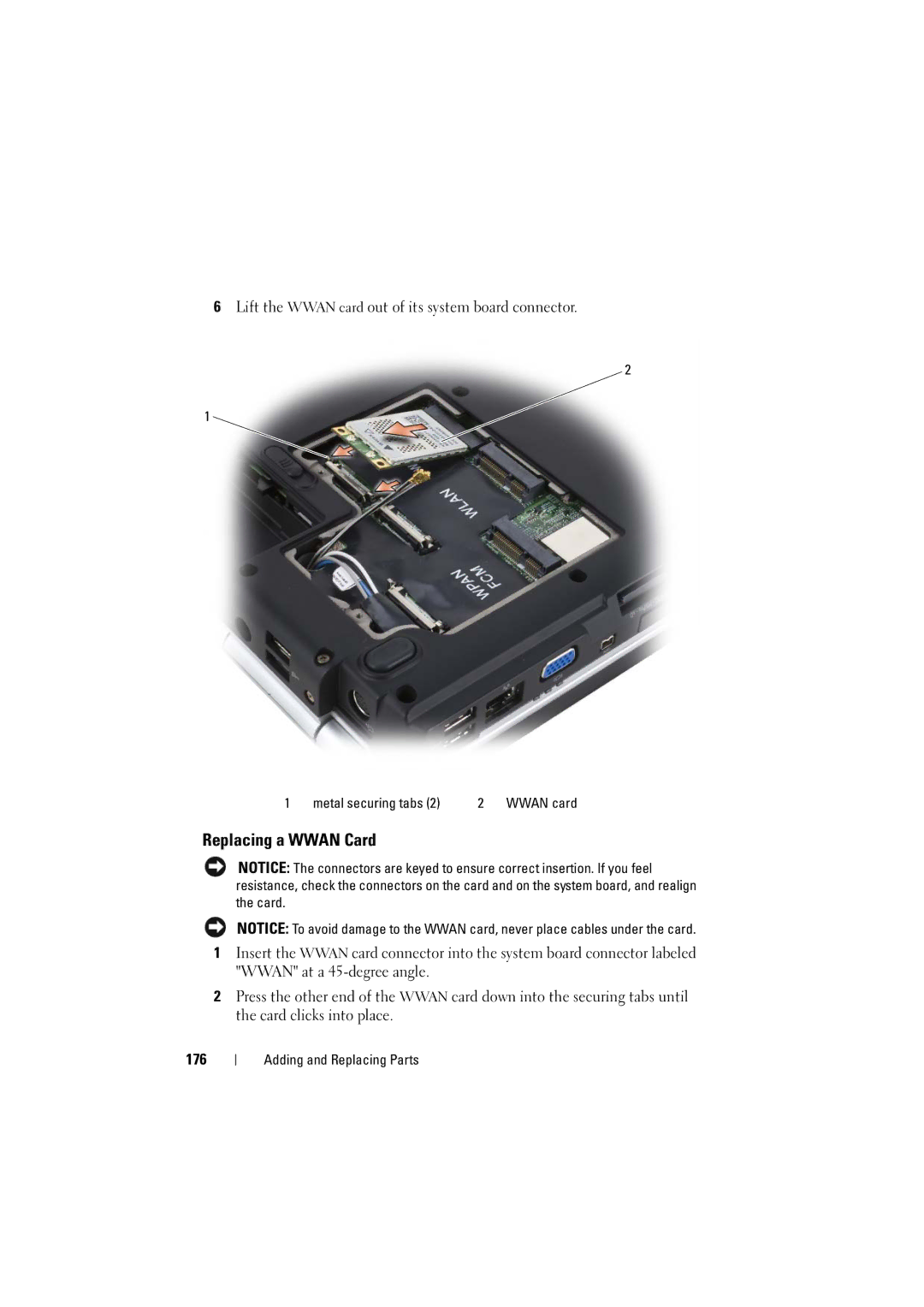 Dell PP22L manual Replacing a Wwan Card, 176 