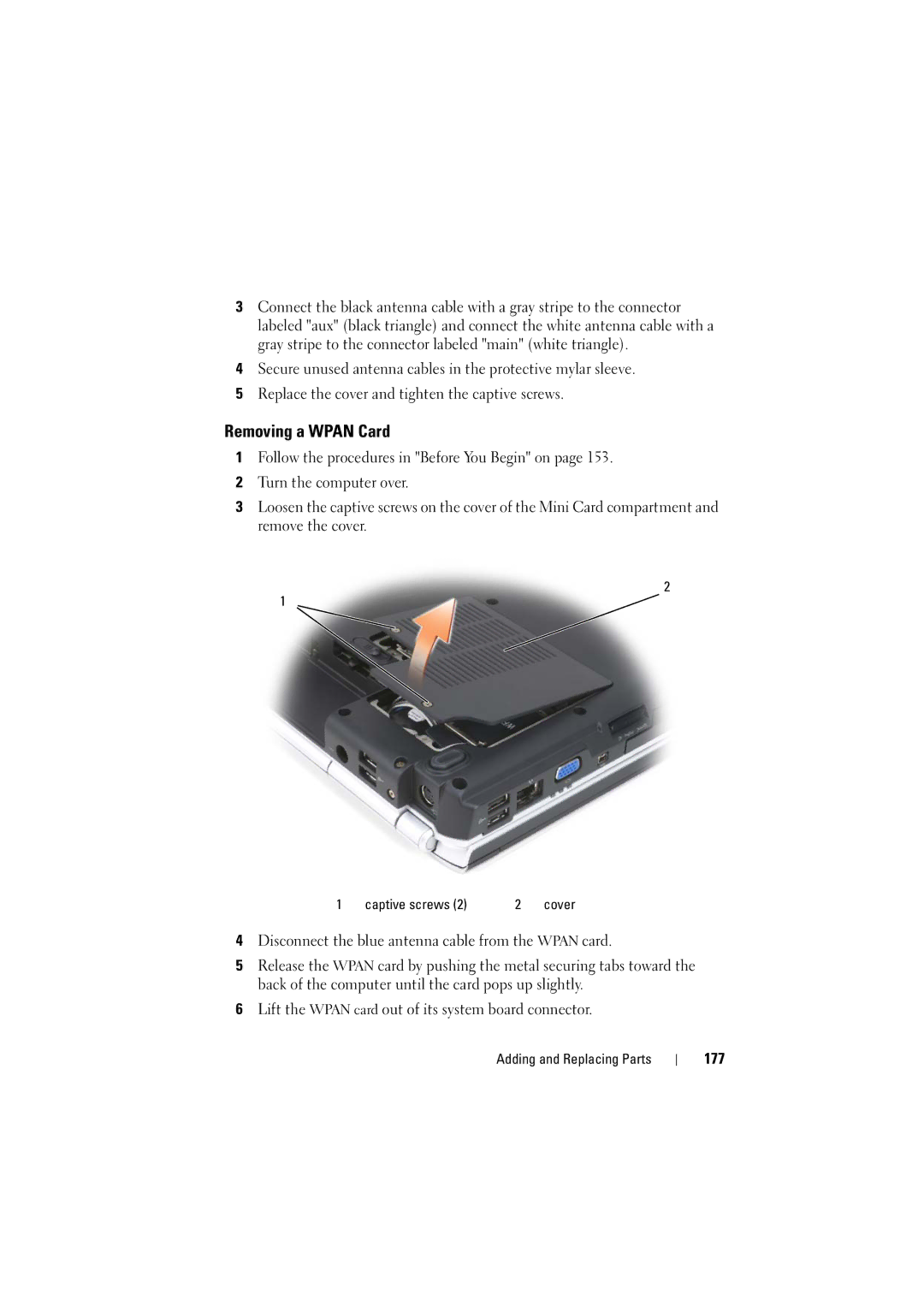 Dell PP22L manual Removing a Wpan Card, 177 