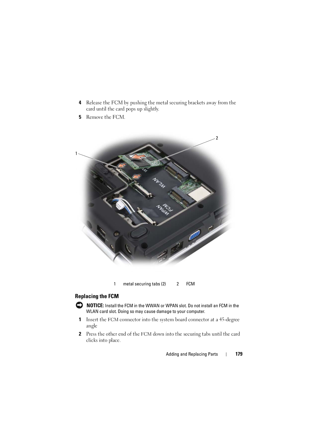 Dell PP22L manual Replacing the FCM, 179 