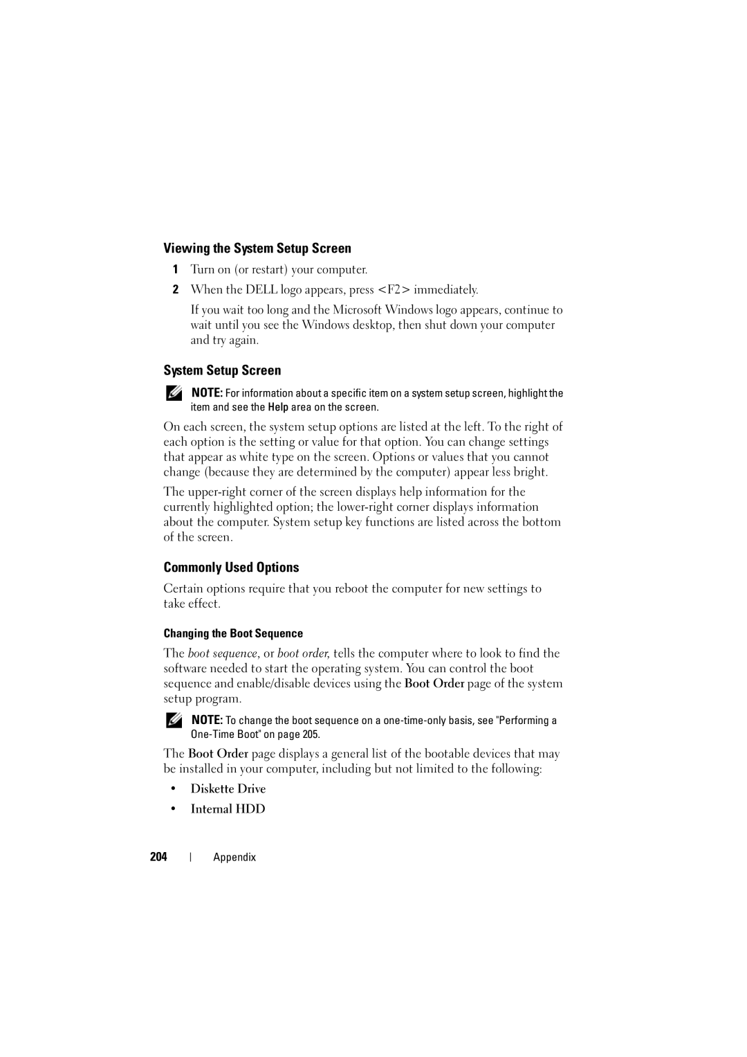 Dell PP22L manual Viewing the System Setup Screen, Commonly Used Options, Changing the Boot Sequence 