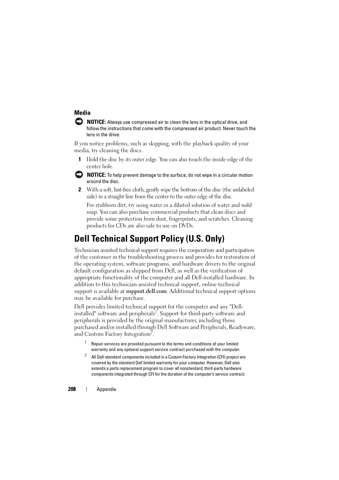 Dell PP22L manual Dell Technical Support Policy U.S. Only, Media, 208 