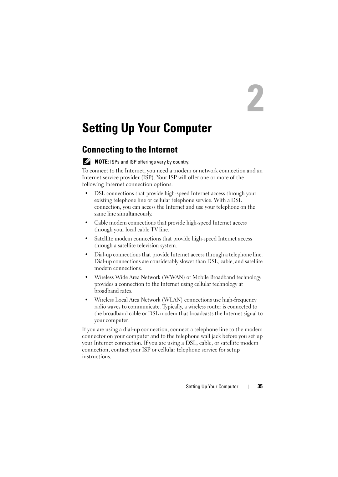 Dell PP22L manual Setting Up Your Computer, Connecting to the Internet 