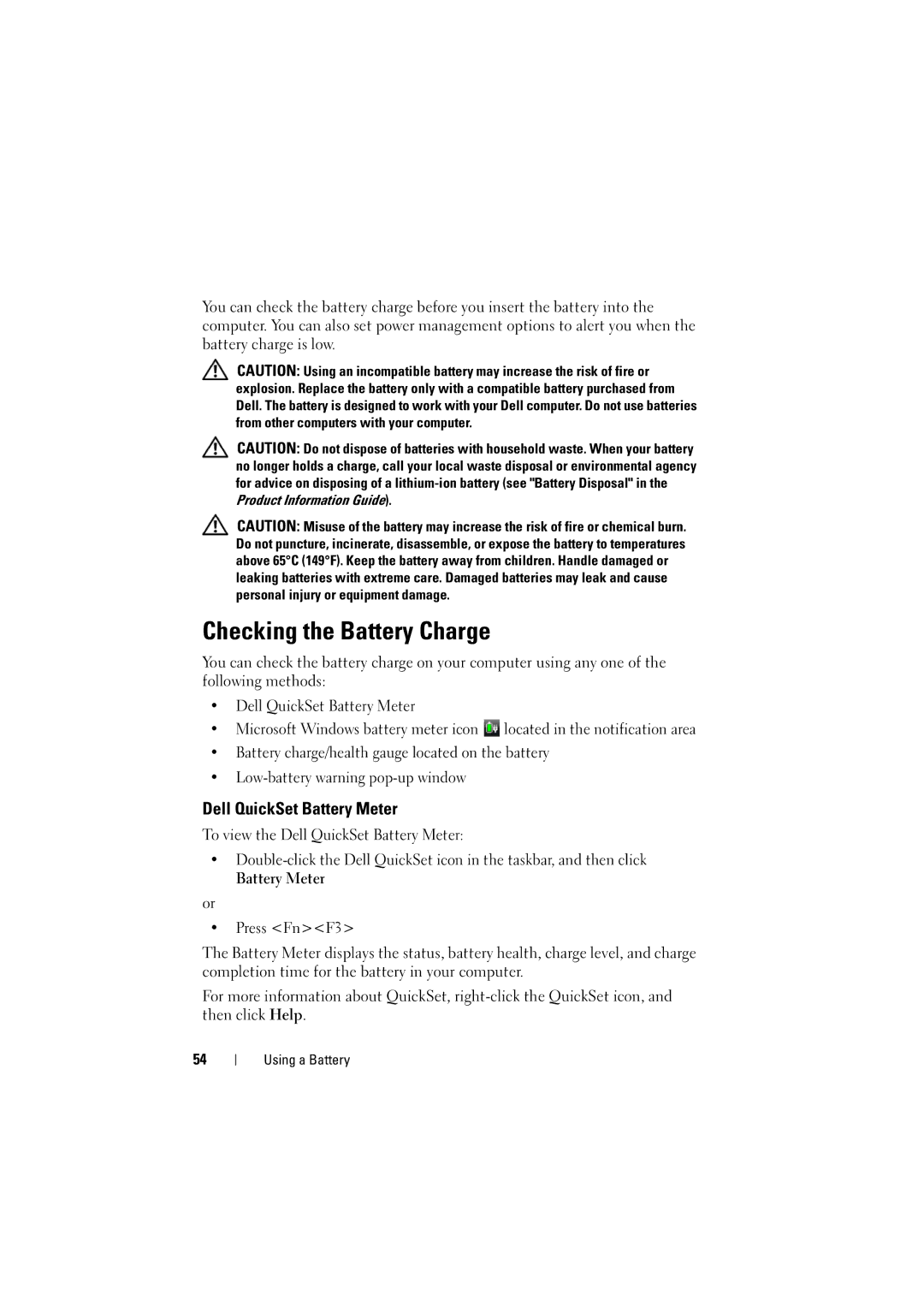 Dell PP22L manual Checking the Battery Charge, Dell QuickSet Battery Meter 