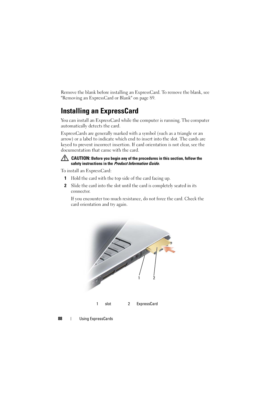 Dell PP22L manual Installing an ExpressCard 