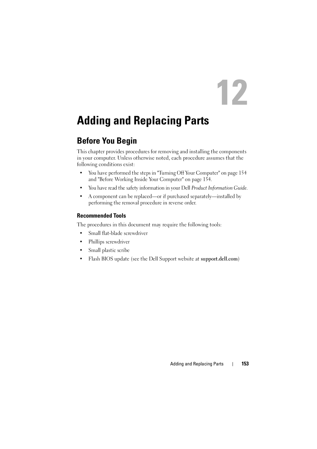 Dell PP22L manual Adding and Replacing Parts, Before You Begin, Recommended Tools 