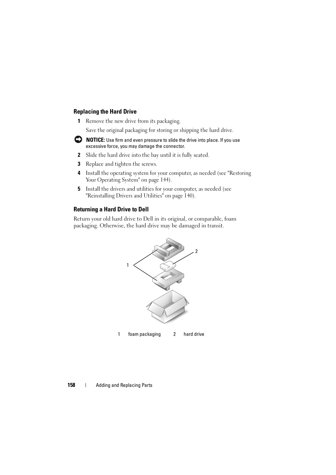 Dell PP22L manual Replacing the Hard Drive, Returning a Hard Drive to Dell, 158 