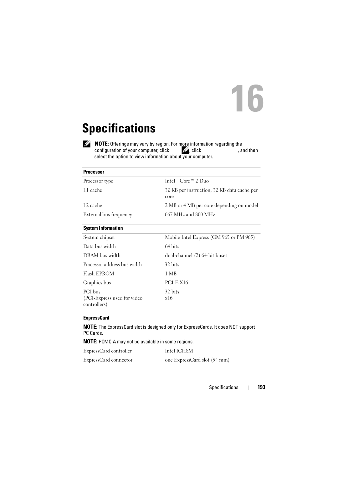 Dell PP22L manual Specifications, 193 