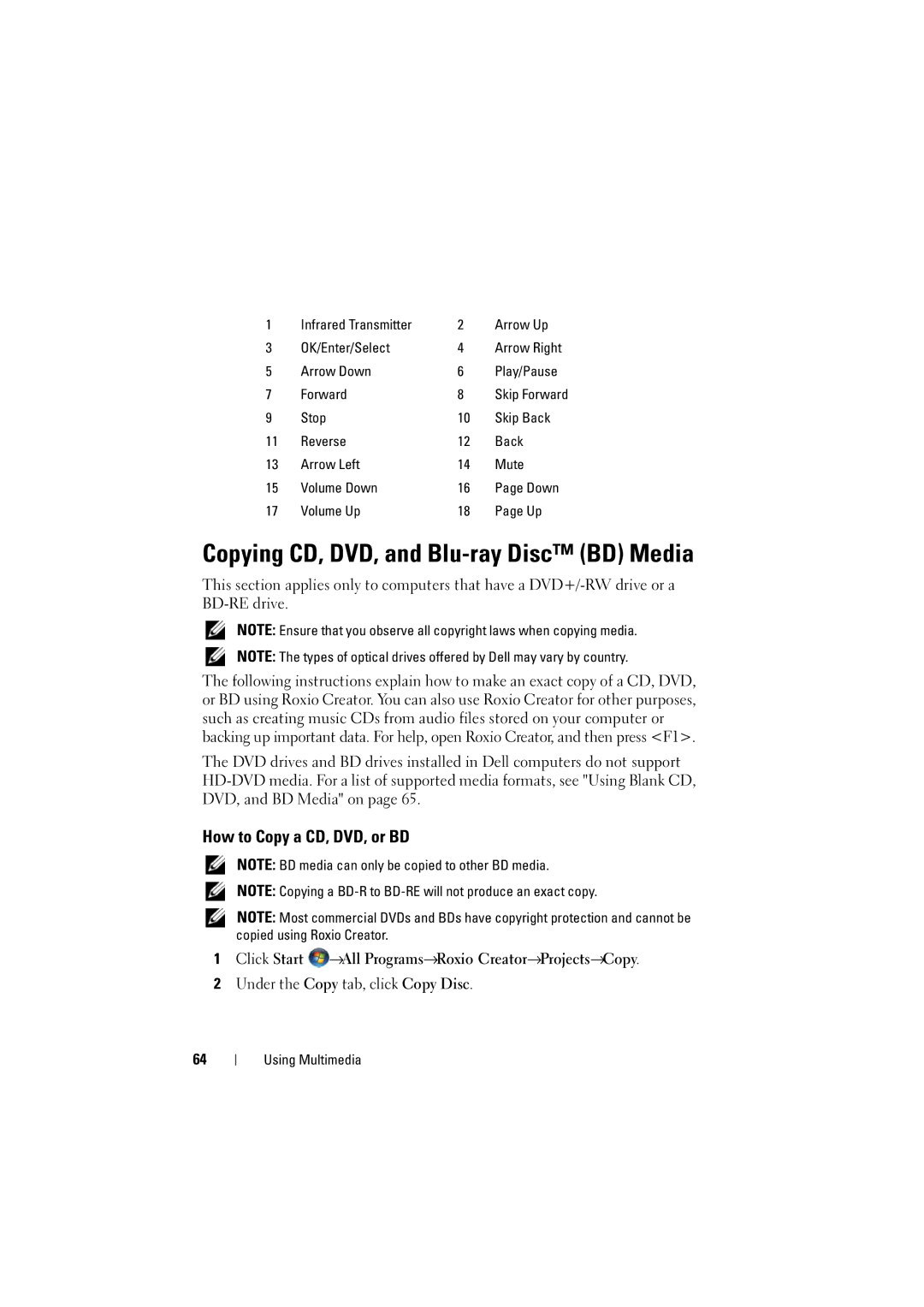 Dell PP22L manual Copying CD, DVD, and Blu-ray Disc BD Media, How to Copy a CD, DVD, or BD 