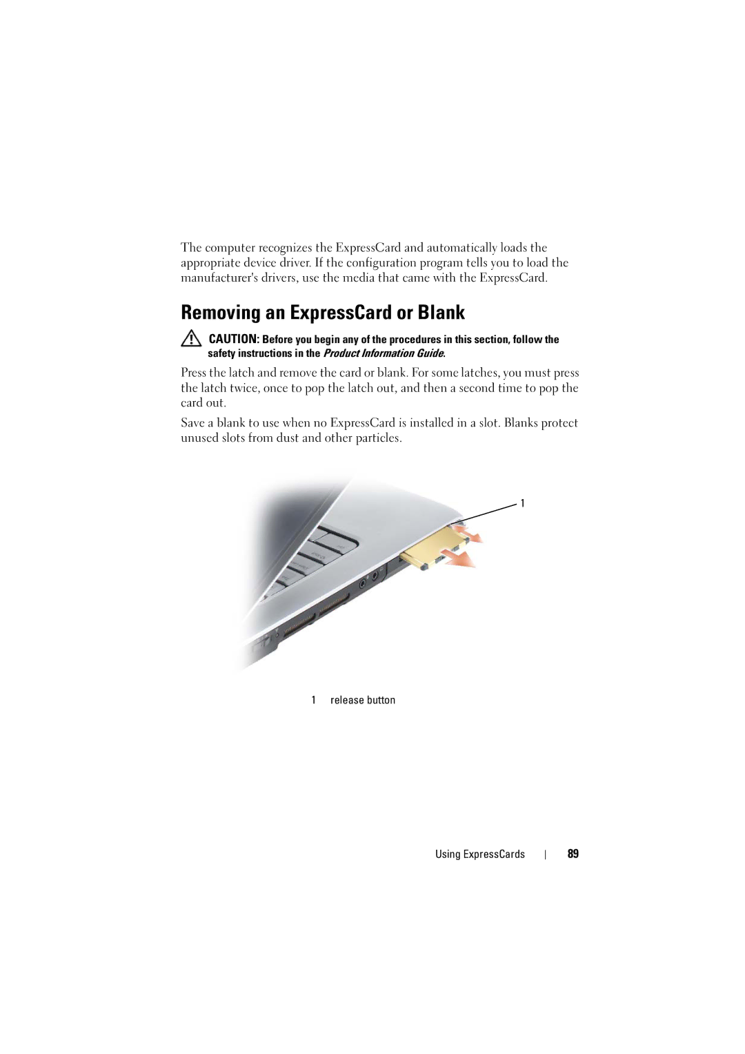 Dell PP22L manual Removing an ExpressCard or Blank 