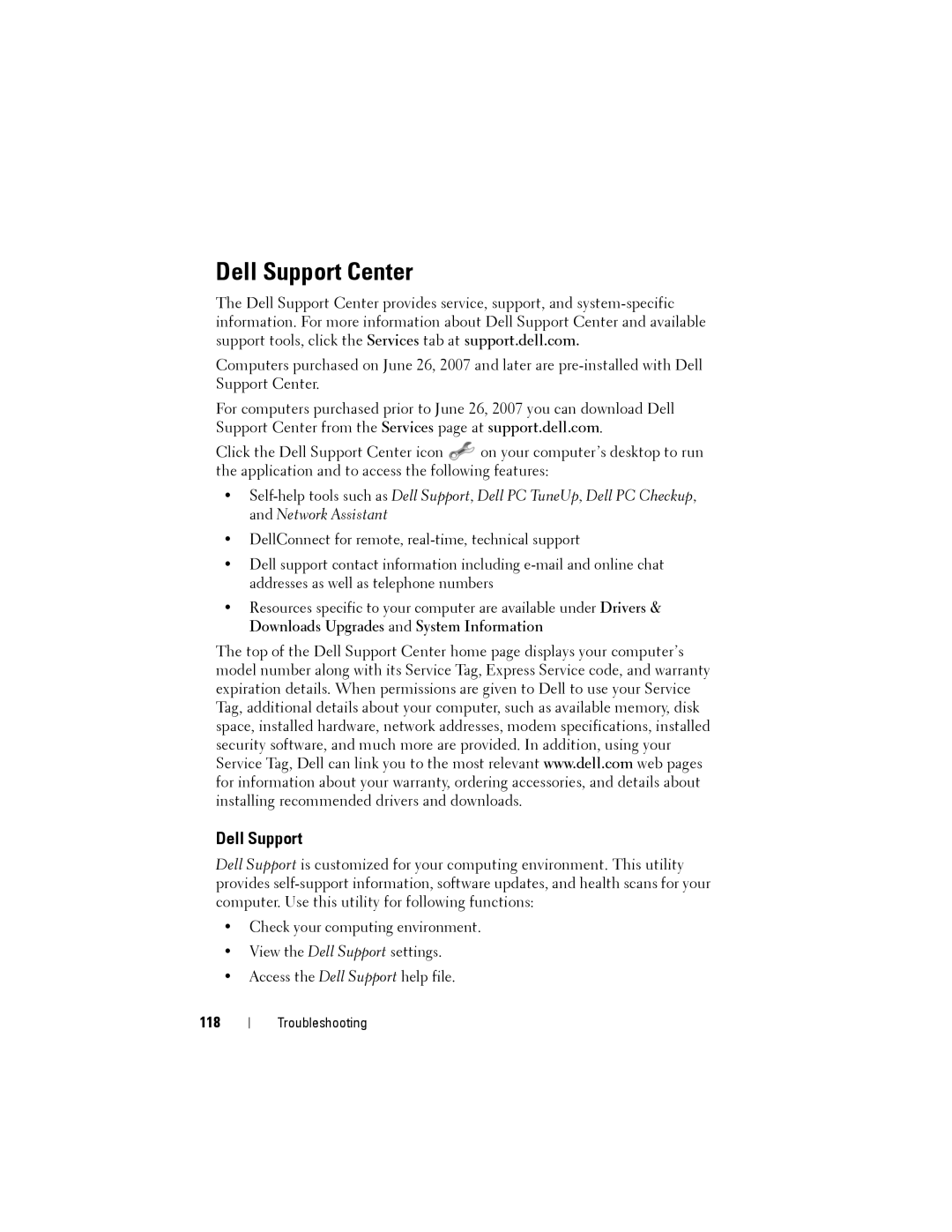 Dell PP22L owner manual Dell Support Center, 118 